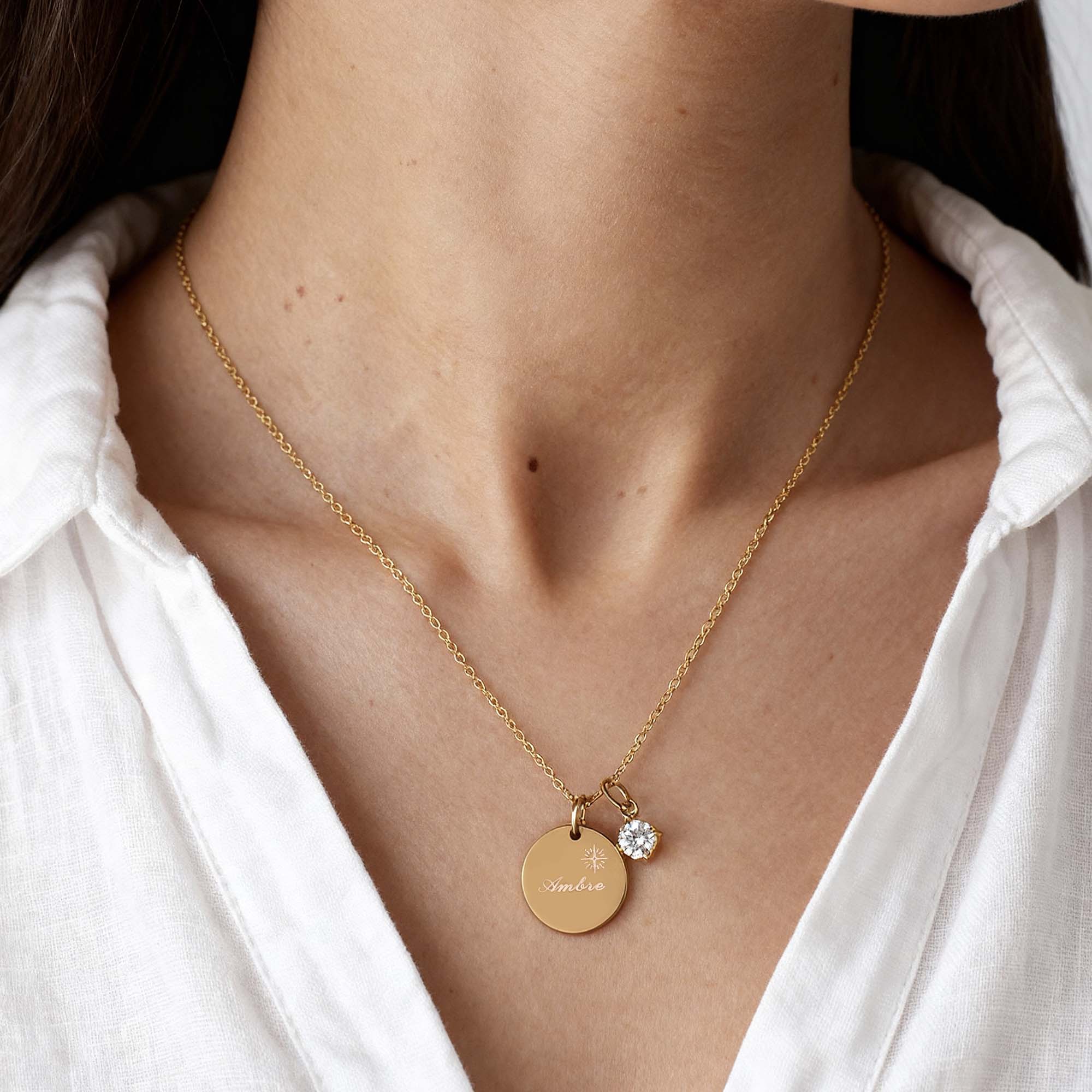 Personalized Necklace with Engraved Birthstone Medal