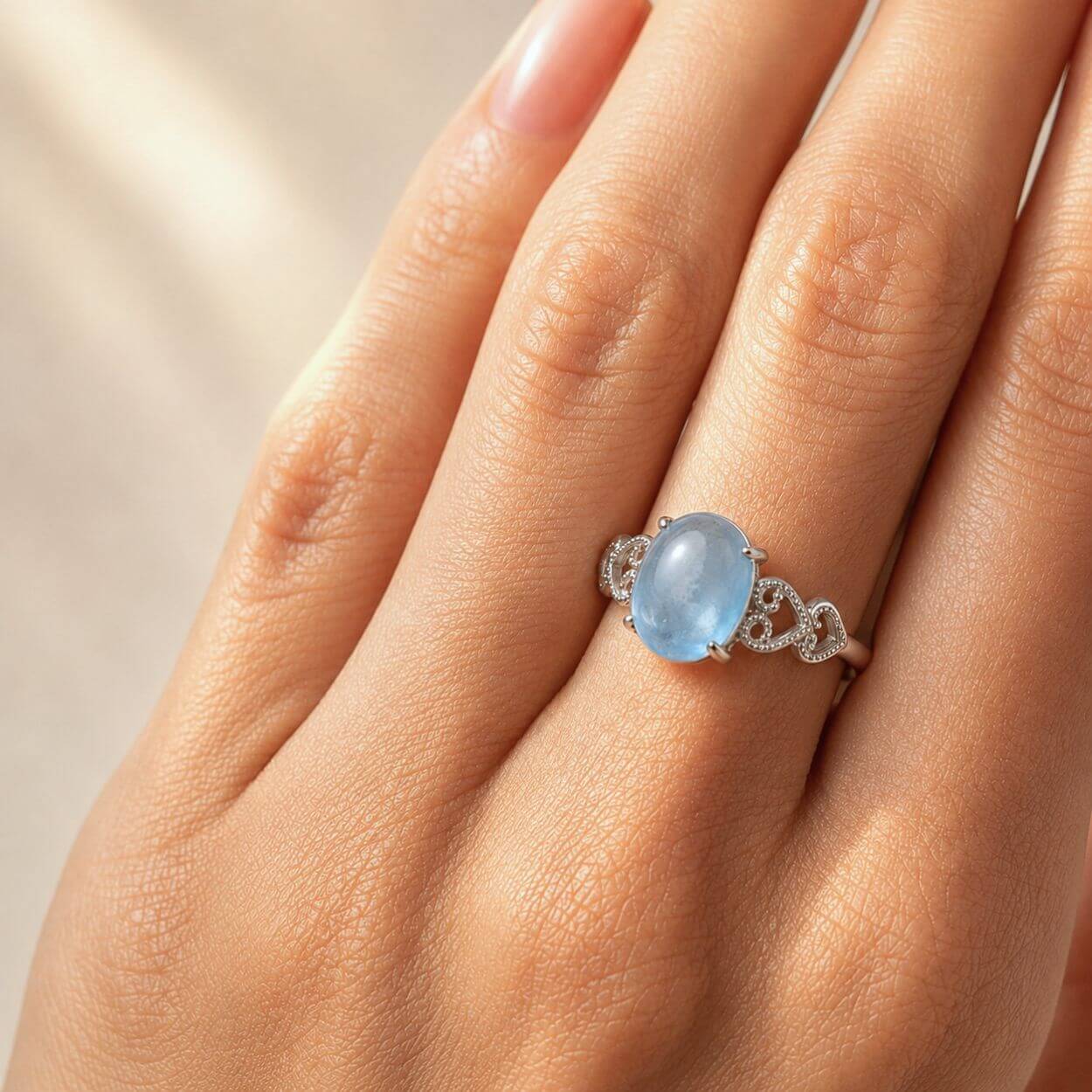 Bague Ajustable « Souffle Serein » en Aigue-Marine