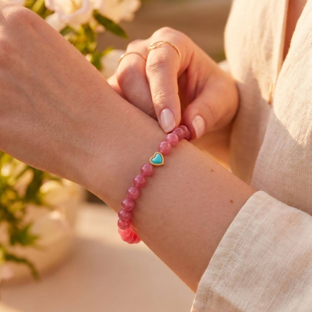 "La vie en rose" bracelet in Rhodonite and Turquoise