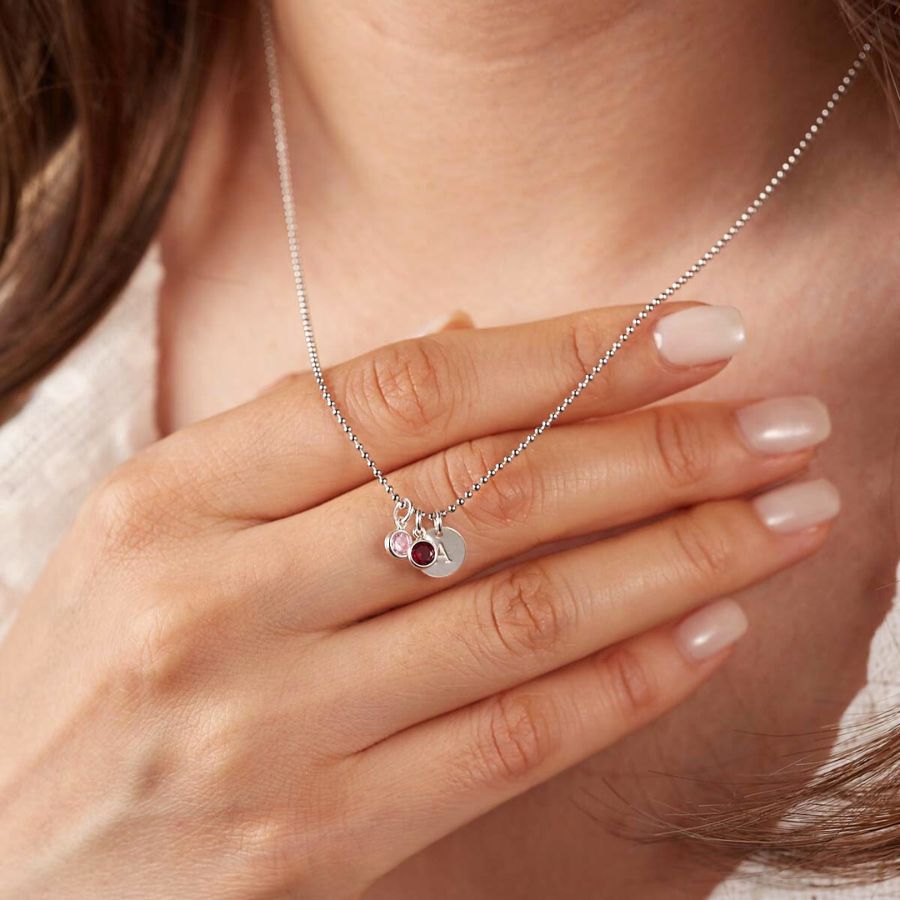 Engraved Necklace: Initials, Signs & Birthstones in Silver