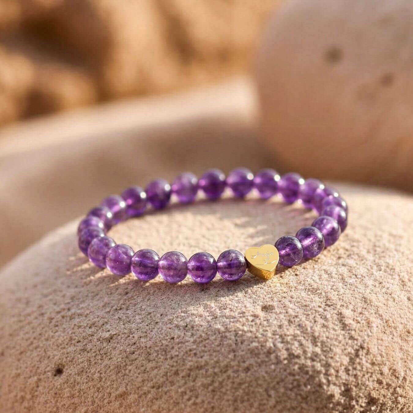 "Message from the Heart" Amethyst Bracelet - Engravable Heart