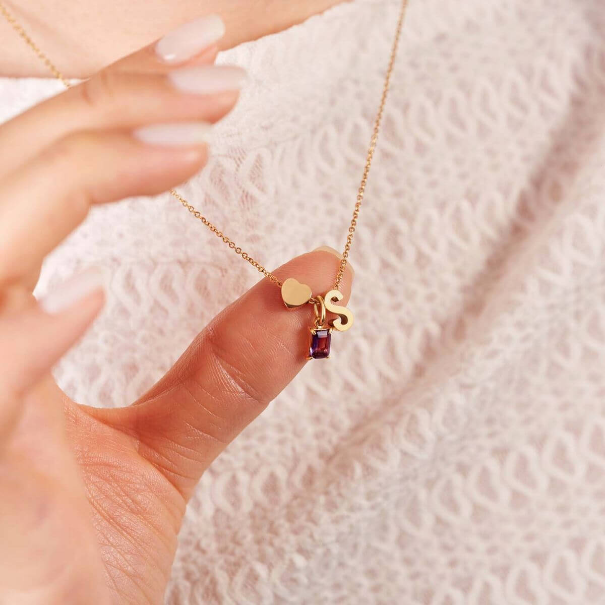 "My Heart, My Love" Necklace – Personalized with Initial & Birthstone