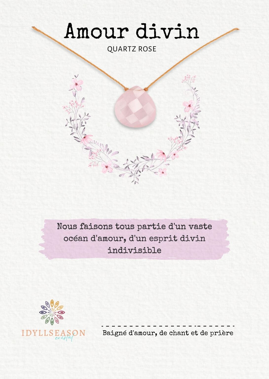 Ketting met Rozenkwarts met Éveil voor l'Liefde Divin