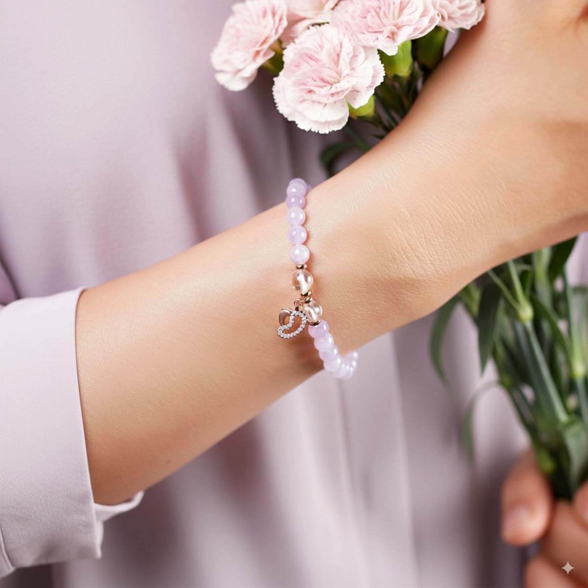 'Loving Mother' Bracelet in Lavender Amethyst and Rock Crystal
