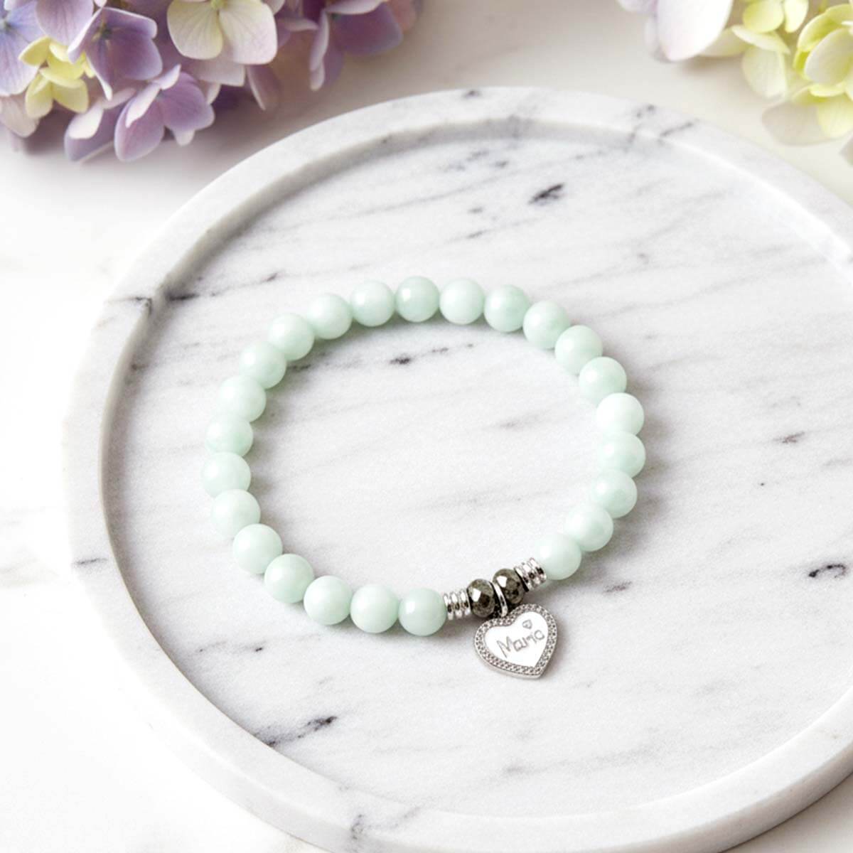 'Super Mum' Bracelet in Green Angelite and Pyrite