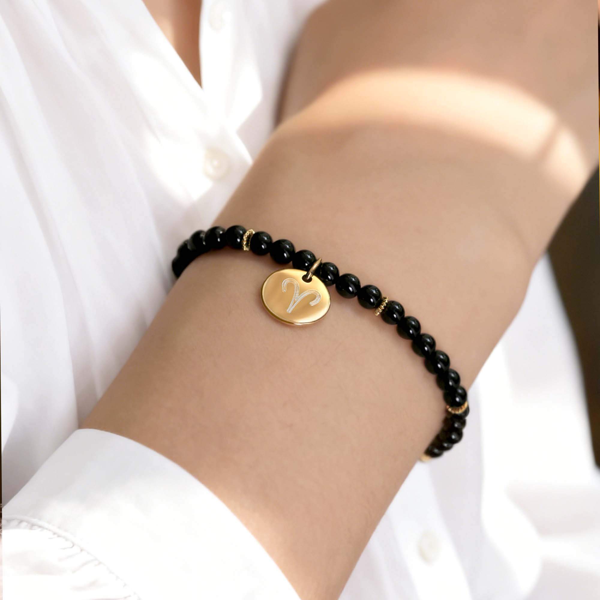 Bracelet Tourmaline Noire﻿ - Médaille à Graver