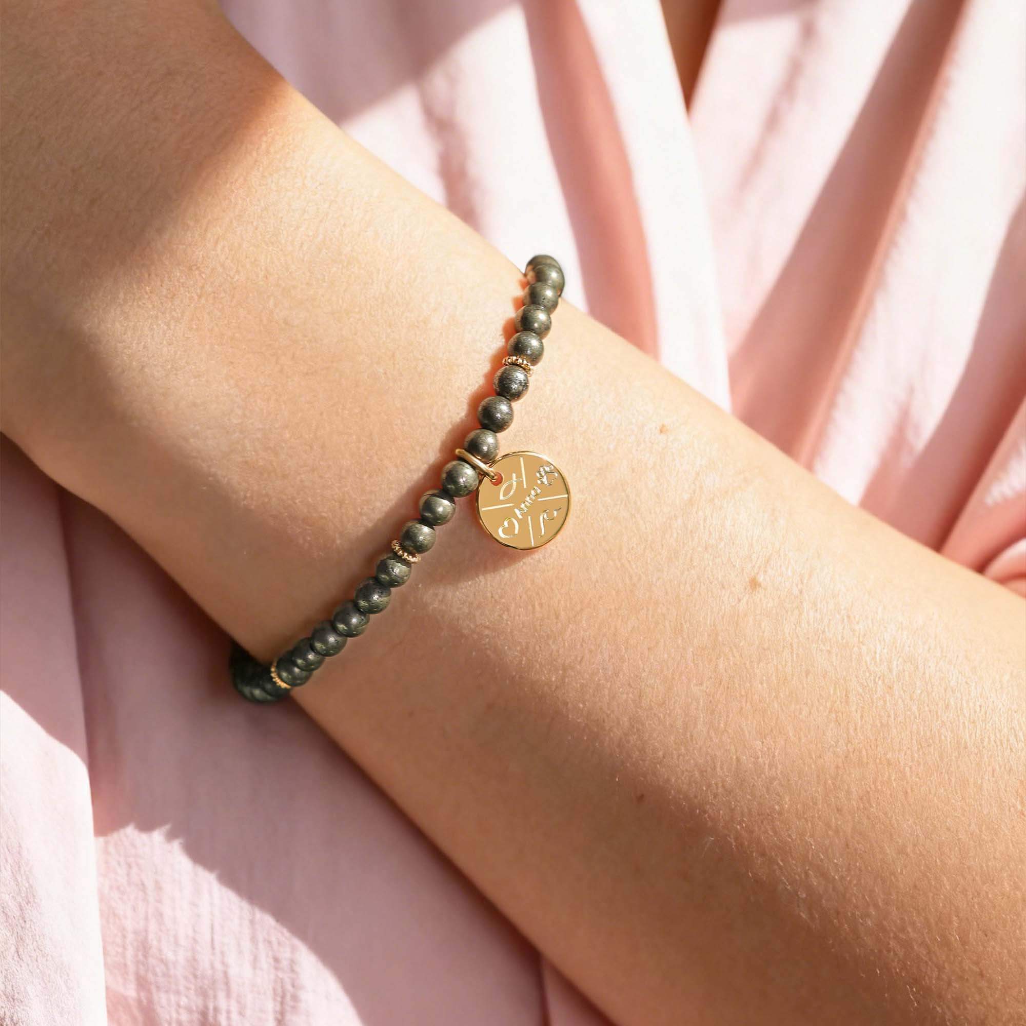 Bracelet 	Pyrite﻿﻿ - Médaille à Graver