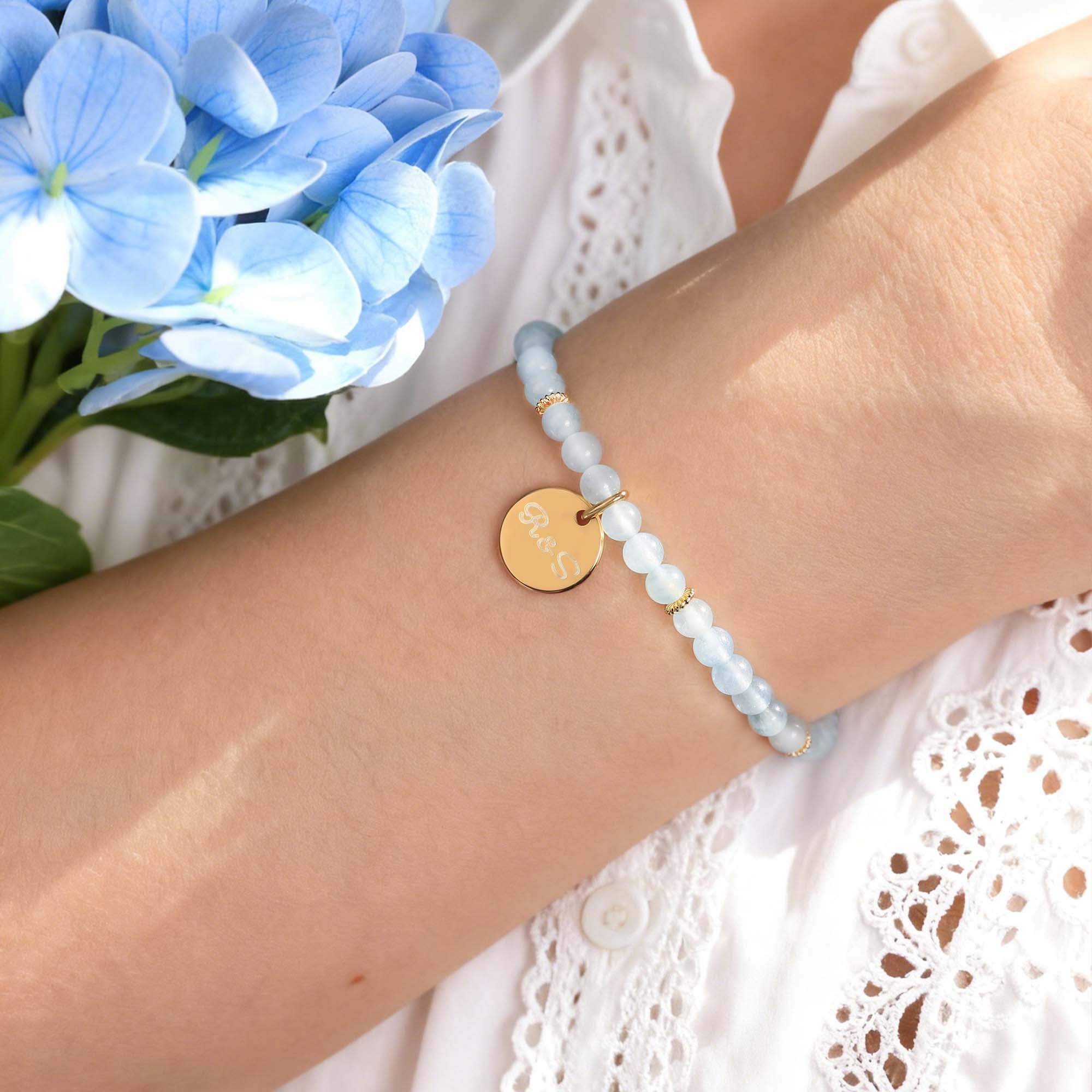 Bracelet 	Aigue-marine﻿﻿ - Médaille à Graver