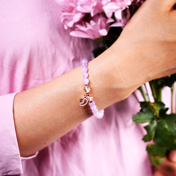 Bracelet 'Maman d'amour' en Améthyste lavande et Cristal de roche