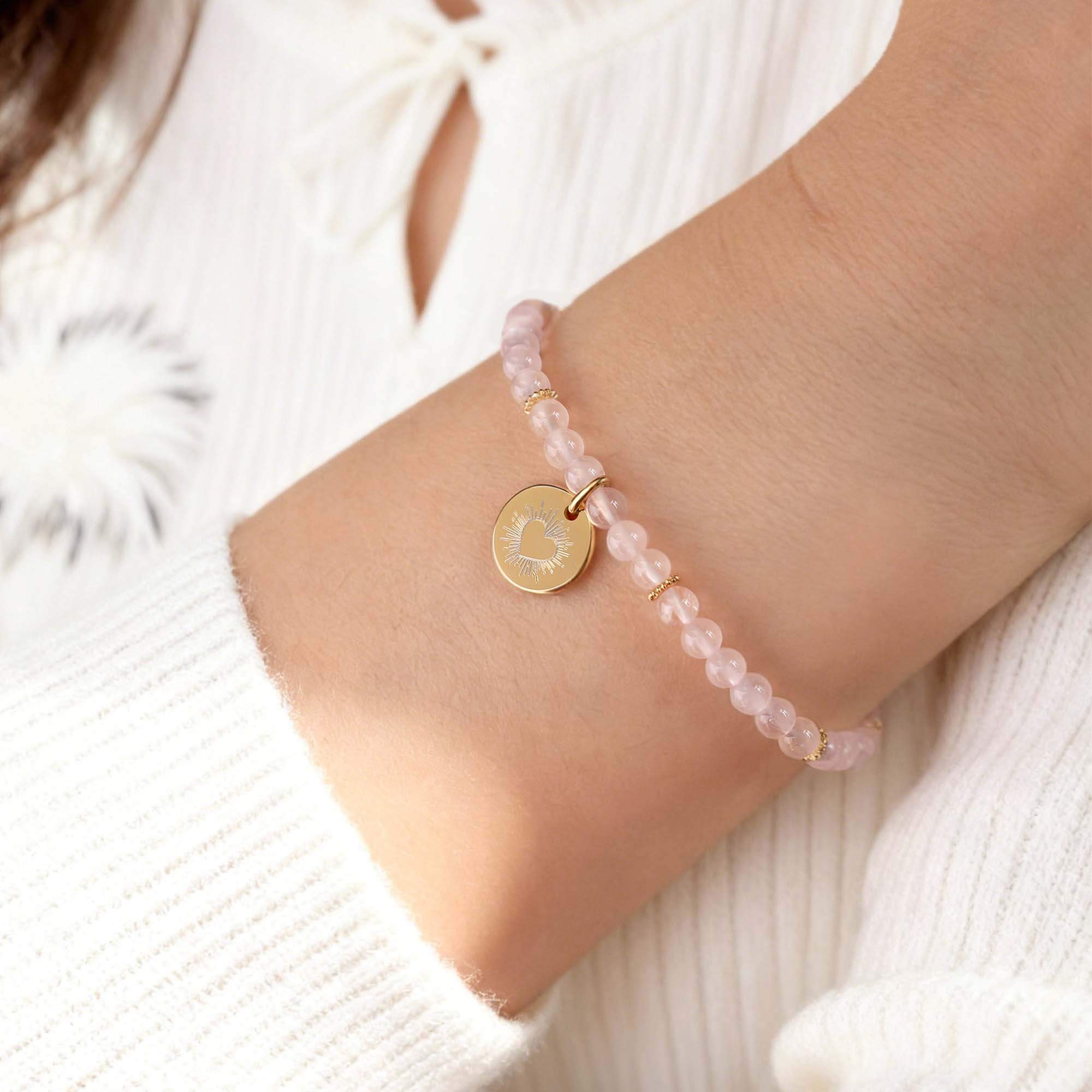 Bracelet Quartz Rose - Médaille à Graver﻿