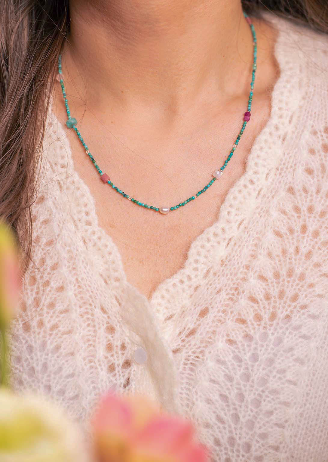 Collier Signe Astrologique - Cancer - Pierre naturelle