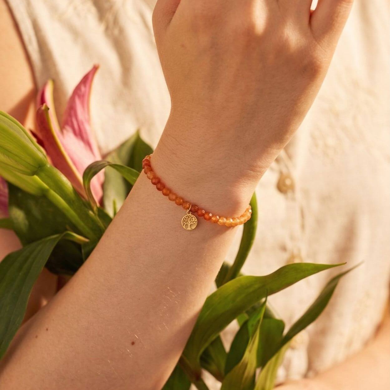 Bracelet "Arbre de Vie" en Aventurine orange