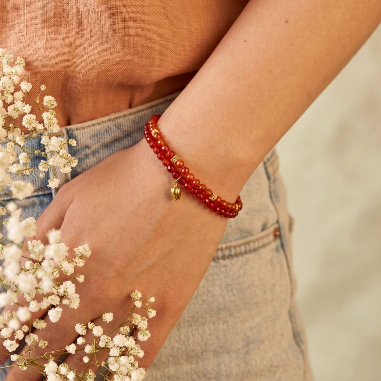 Bracelet "Fleurir l'Avenir" en Agate rouge