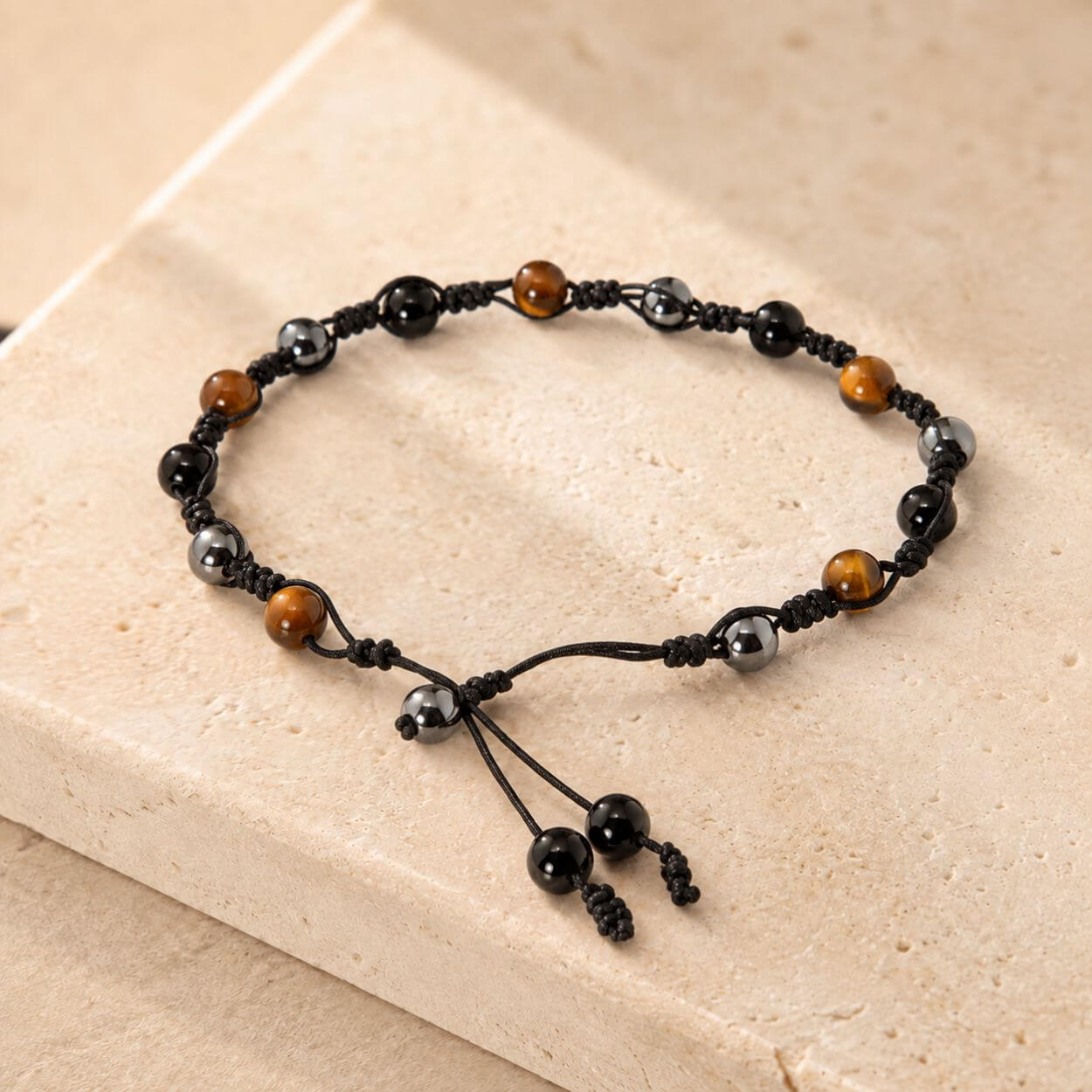 Bracelet de Cheville « Triple Protection » – Œil de Tigre, Obsidienne & Hématite