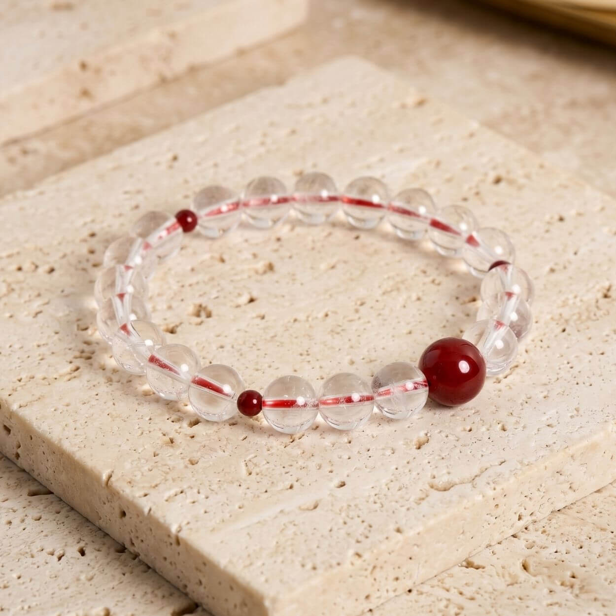 Bracelet “Le Fil de l'Âme” Protection en Cinabre et Cristal de Roche