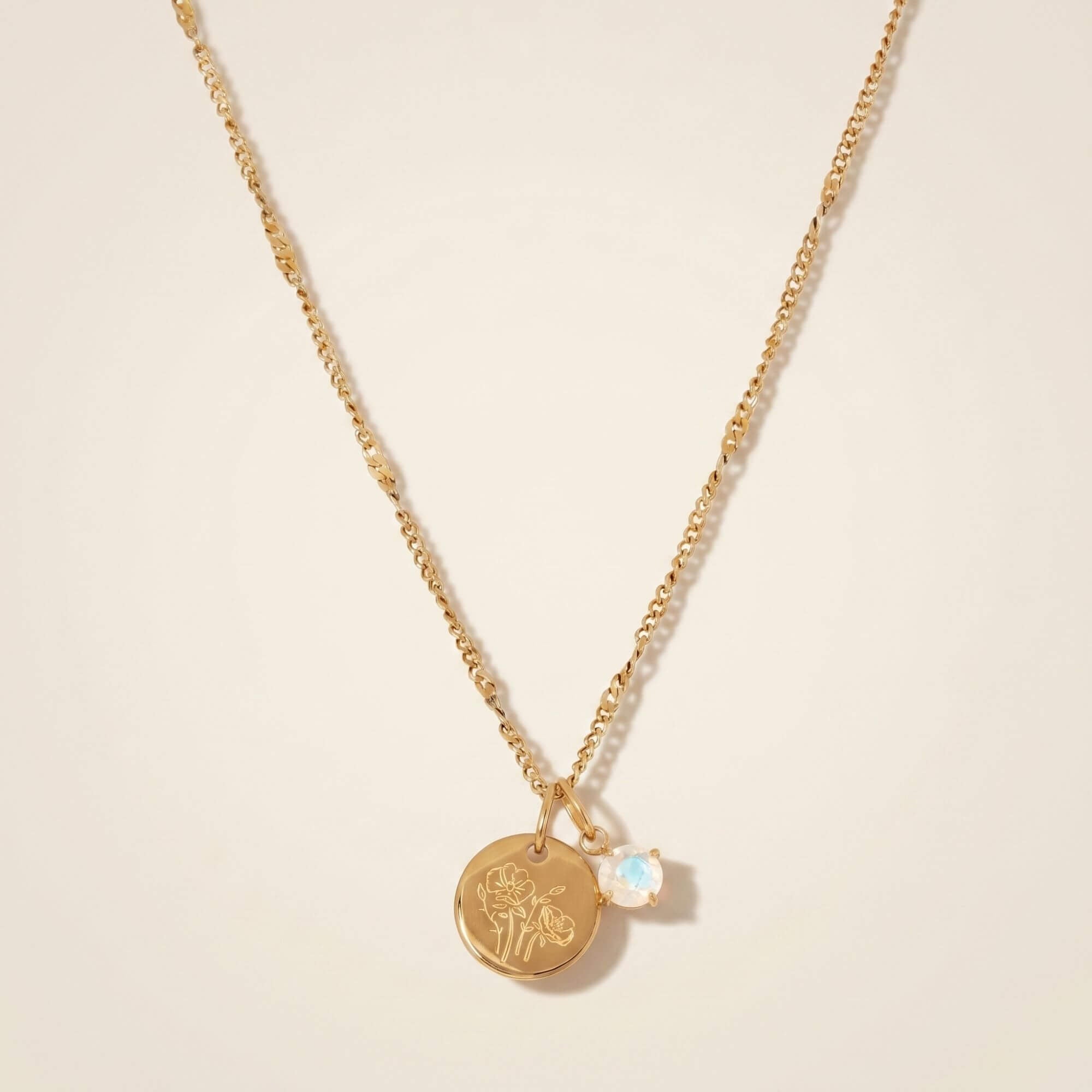 Collier Gravé Fleur & Pierre de Naissance