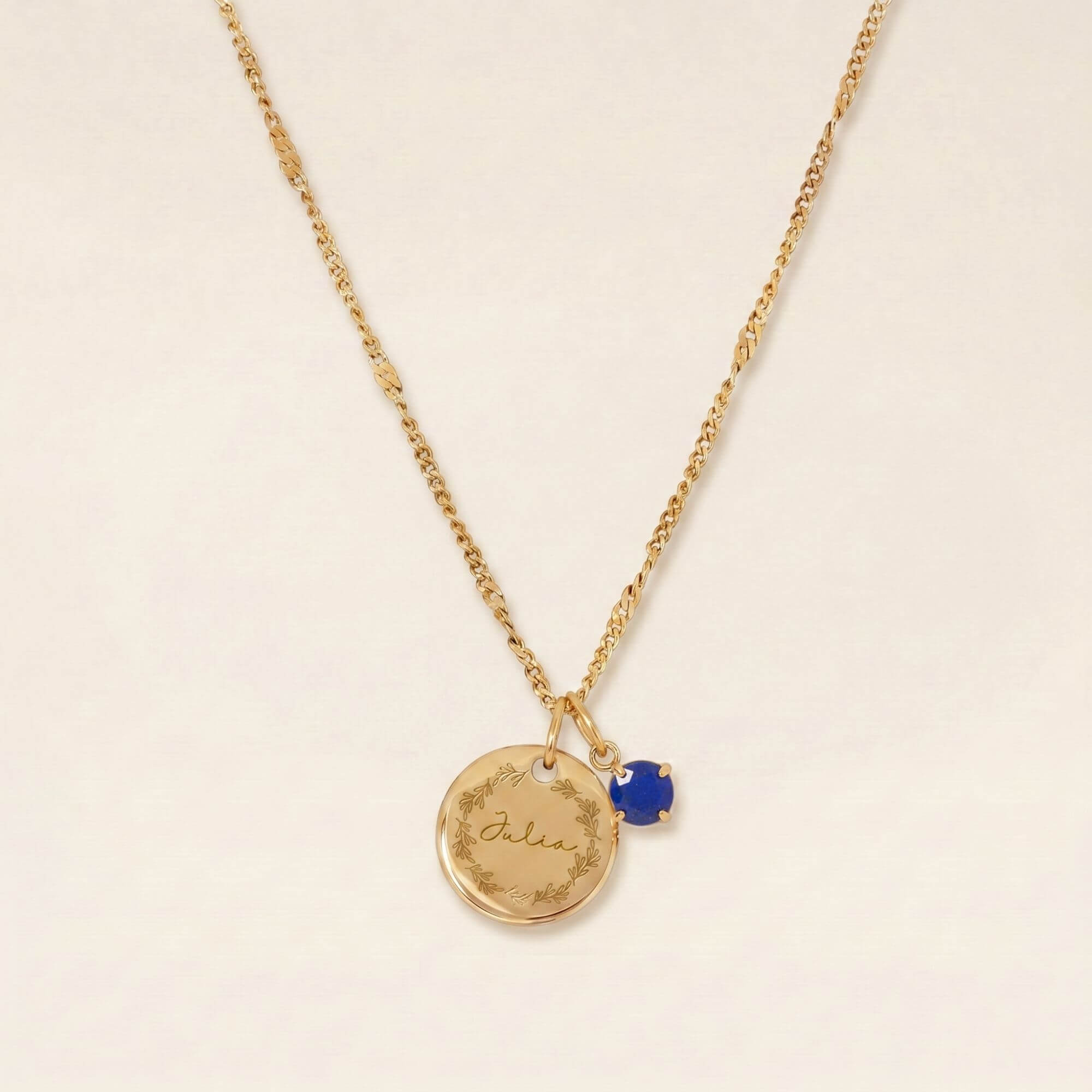 Collier Personnalisé Médaille Gravée Pierre de Naissance