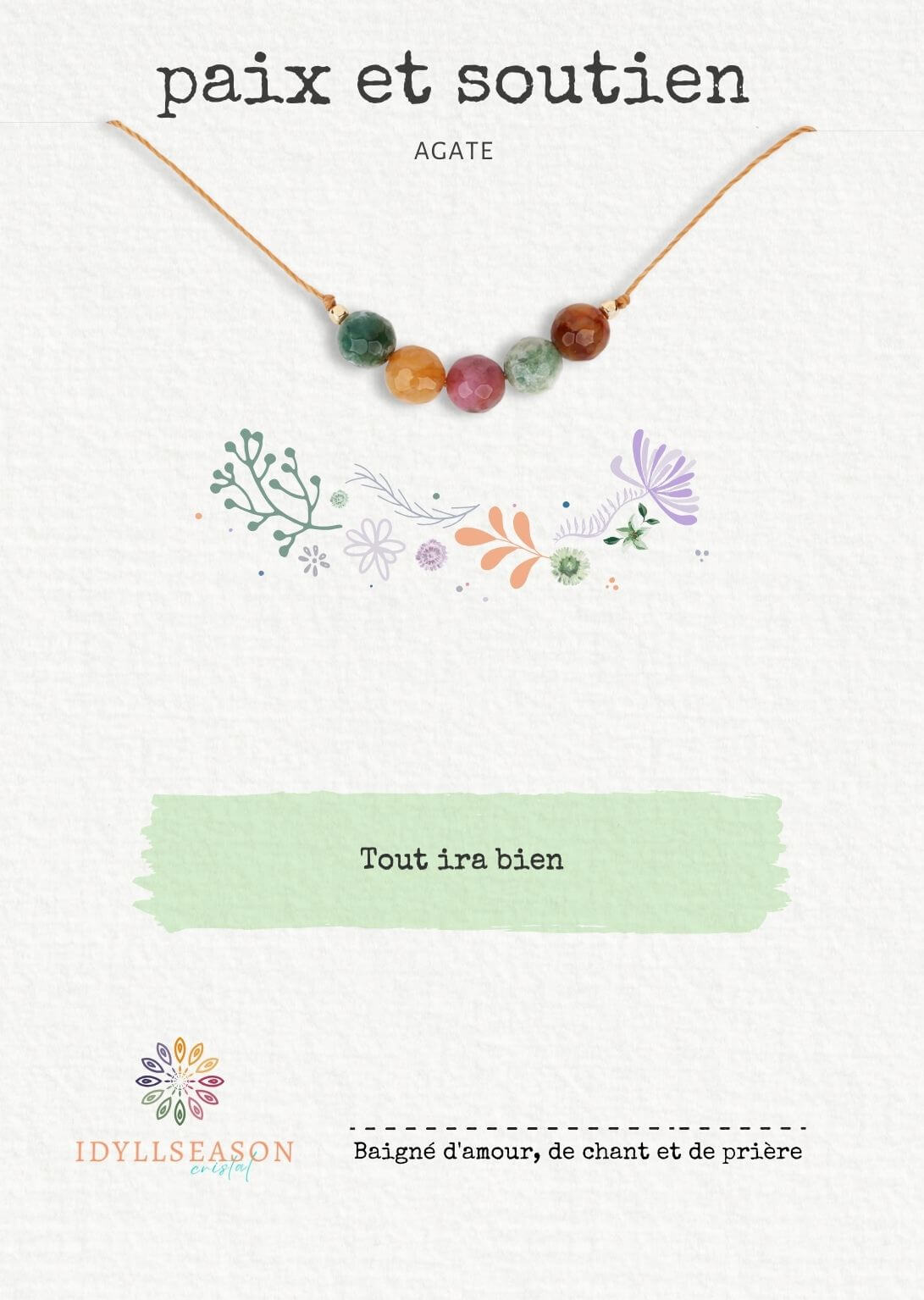 Collier en Agate Naturel pour la Paix et Soutien