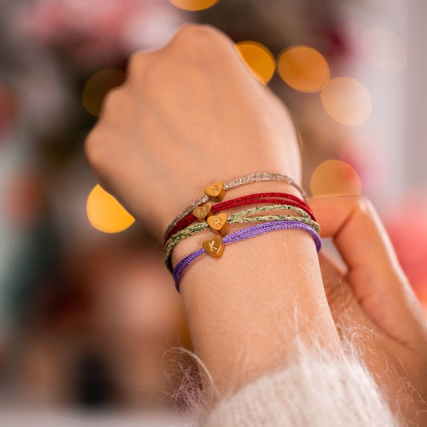 Bracelet Cordon Scintillant Cœur Initial & Pierre de Naissance Personnalisé
