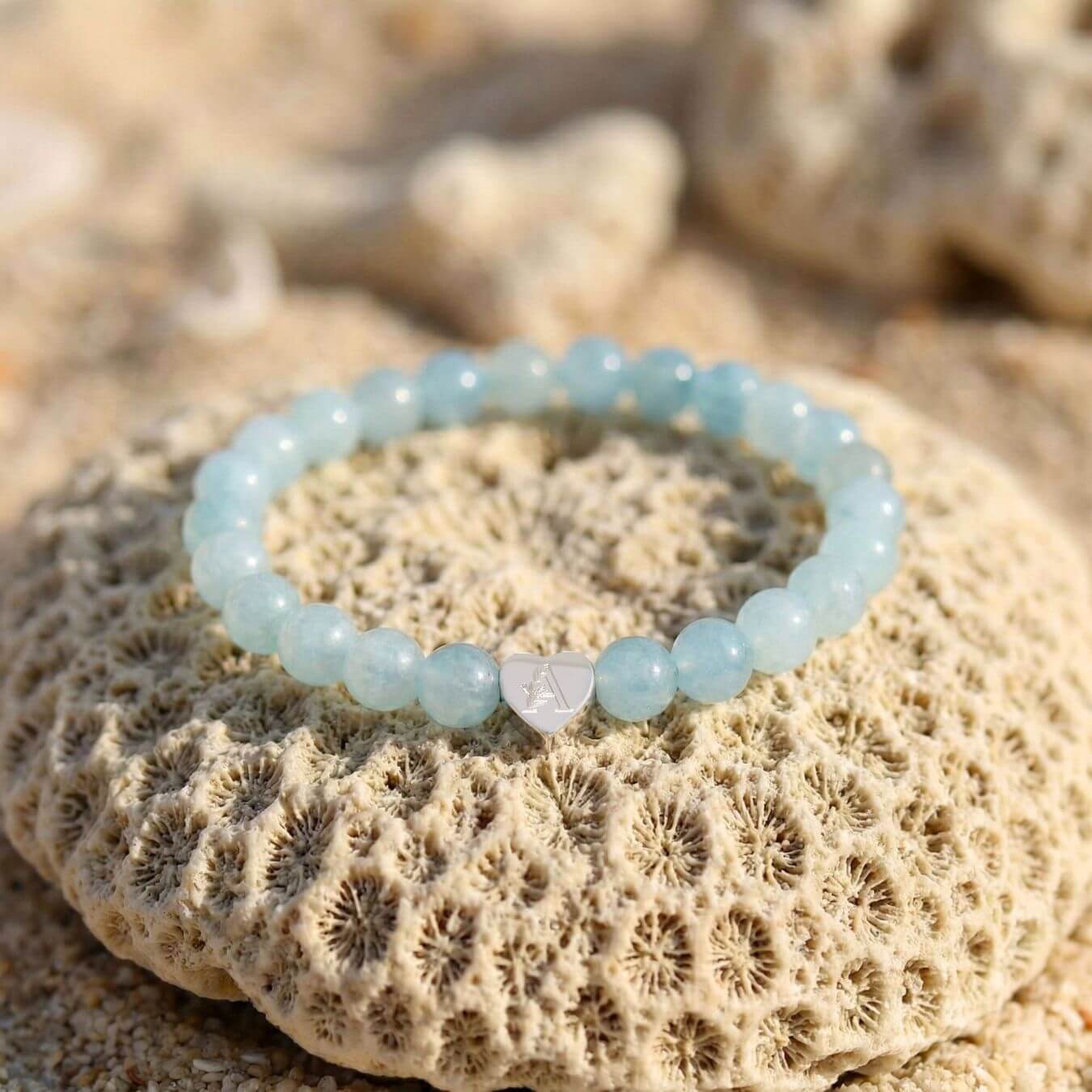 Bracelet Aigue-Marine "Message du Cœur" - Cœur à Graver