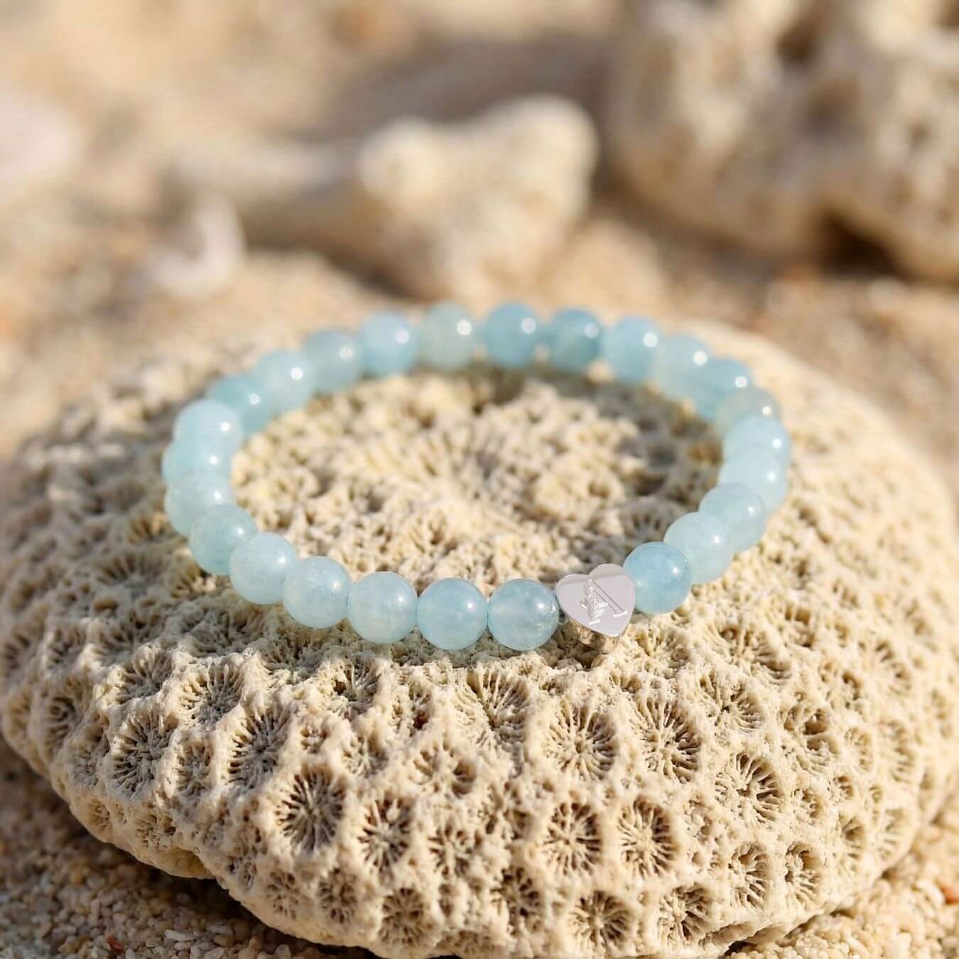 Bracelet Aigue-Marine "Message du Cœur" - Cœur à Graver
