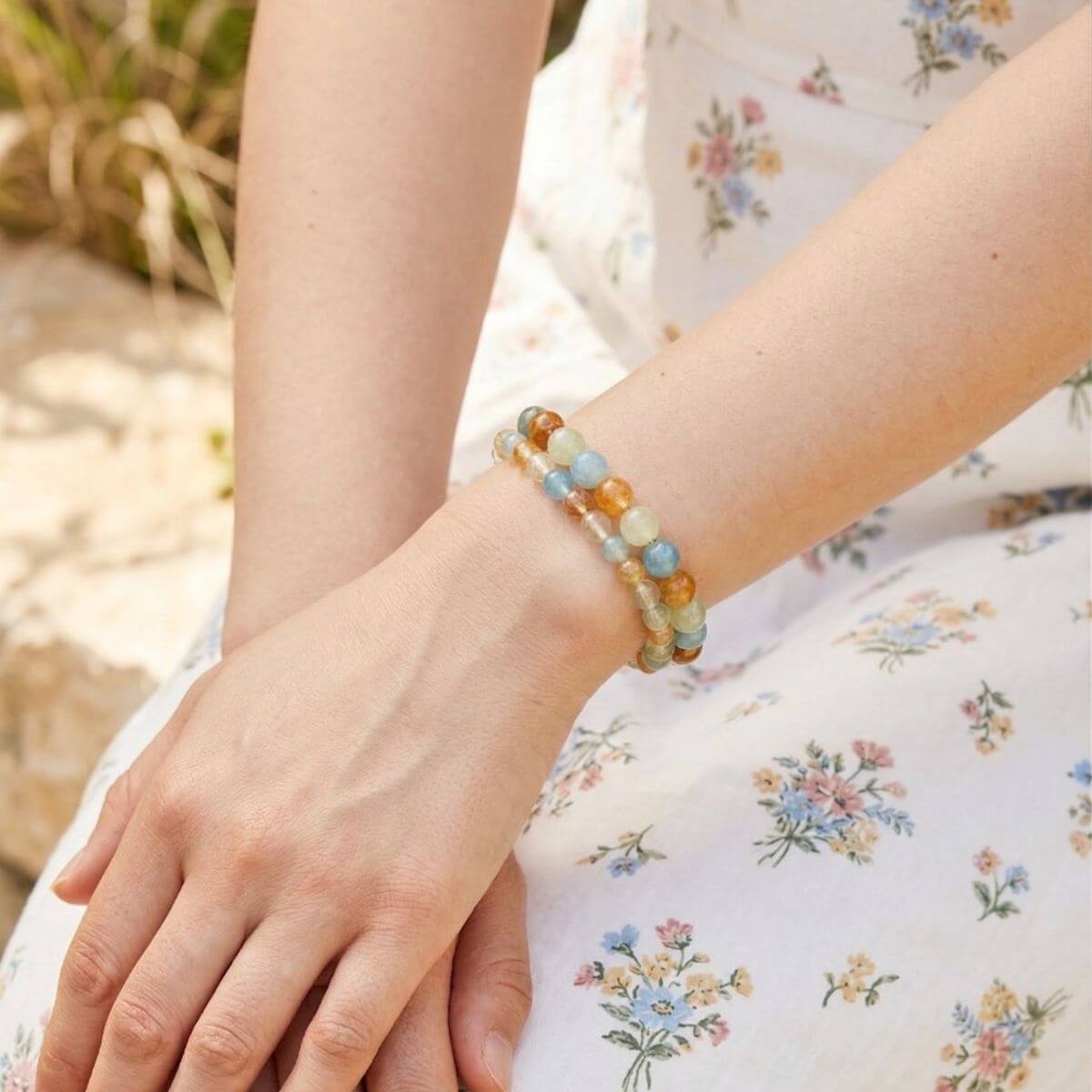 Bracelet Énergétique “Souffle de Reiki” – Préhnite, Calcite Bleue et Golden Healer