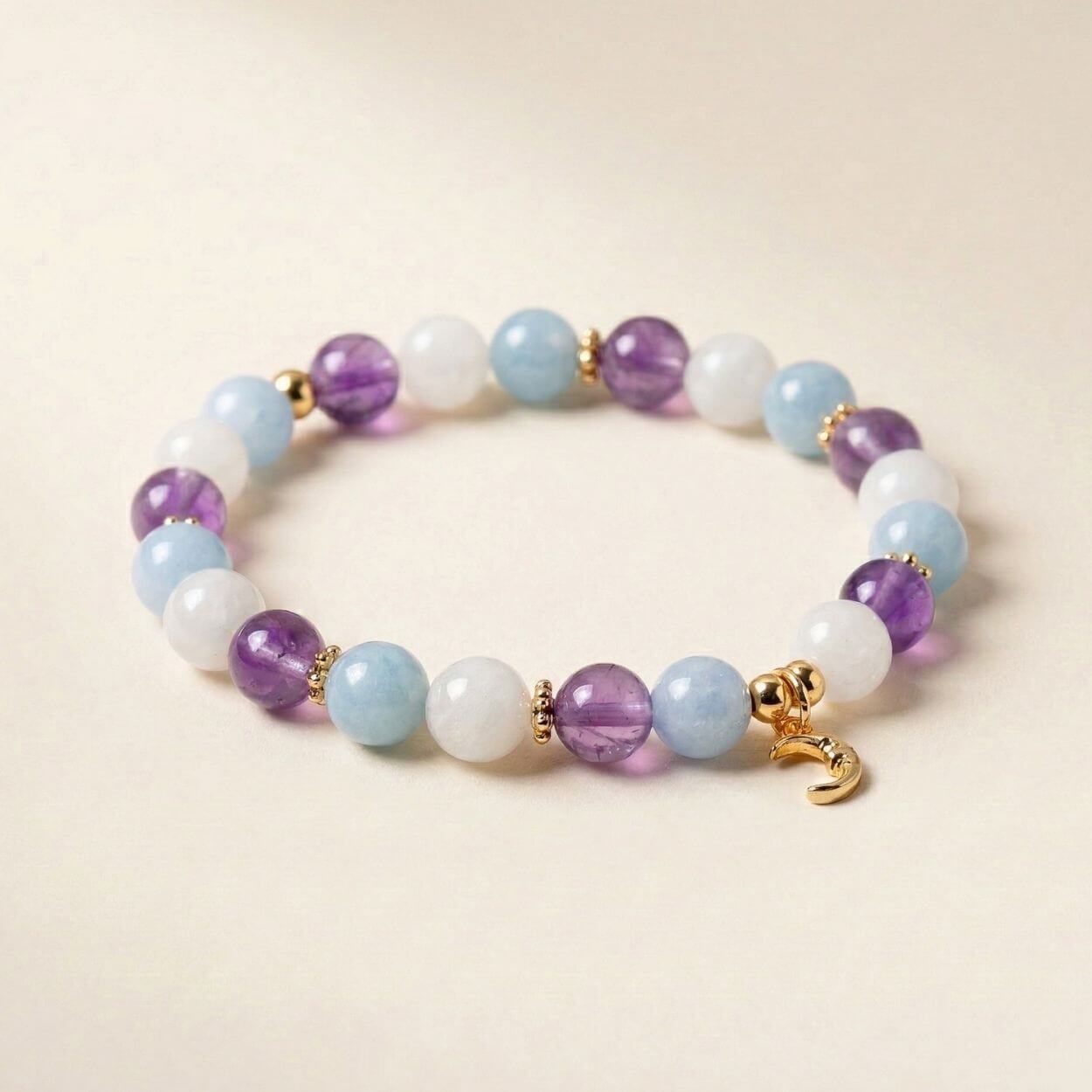 Bracelet "Ambiance Apaisante" en améthyste, aigue-marine et pierre de lune