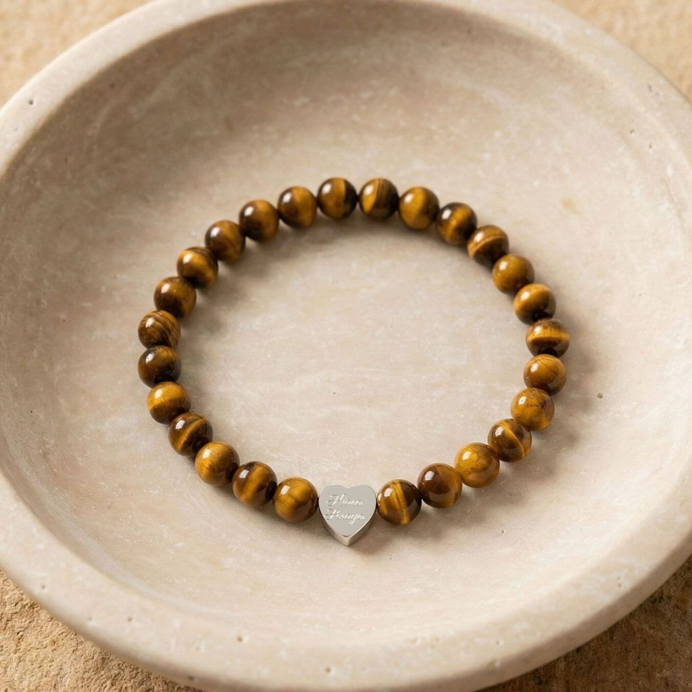 Bracelet Œil-de-Tigre "Message du Cœur" - Cœur à Graver