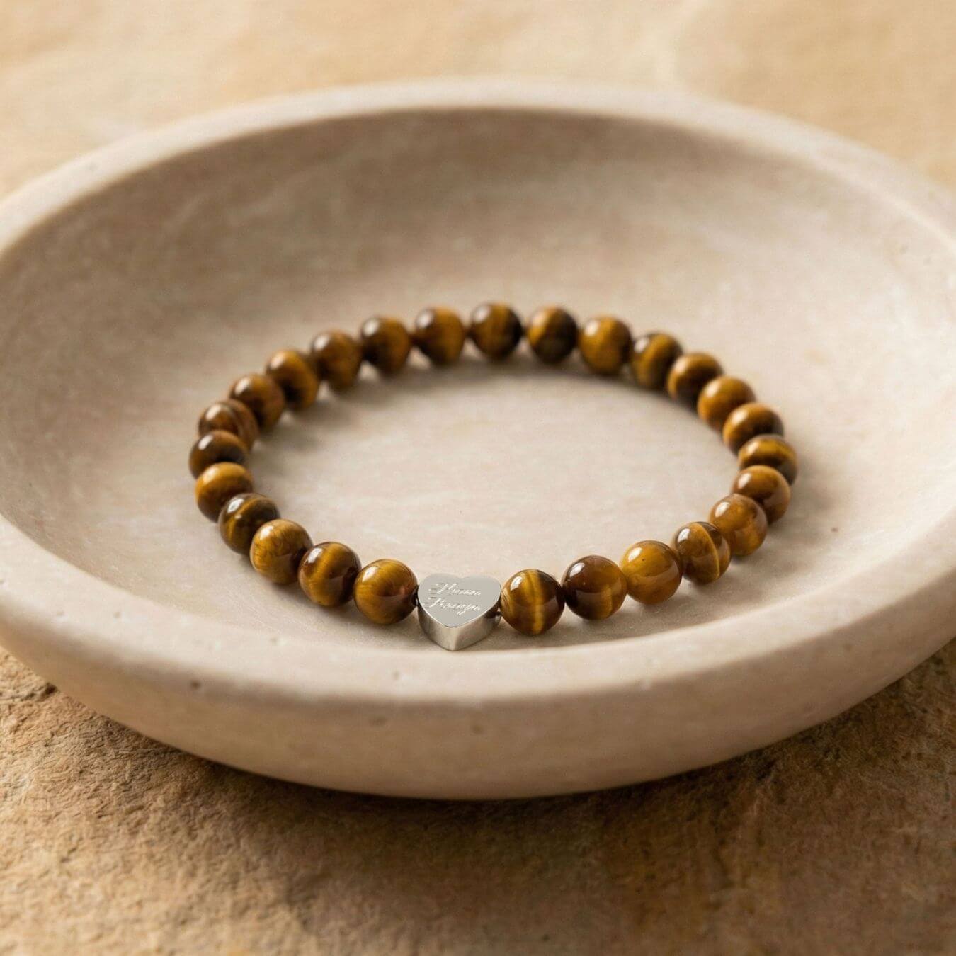 Bracelet Œil-de-Tigre "Message du Cœur" - Cœur à Graver