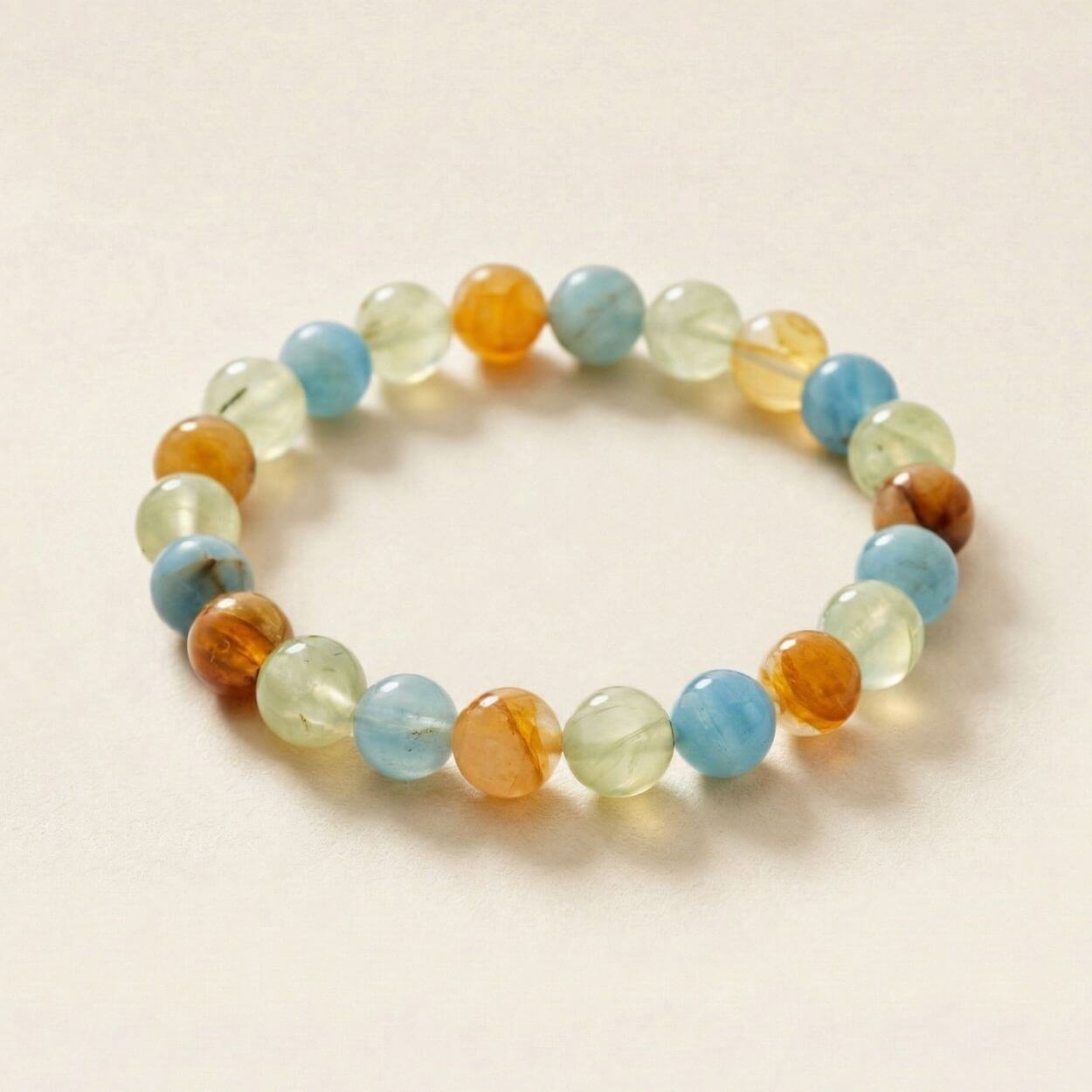 Bracelet Énergétique “Souffle de Reiki” – Préhnite, Calcite Bleue et Golden Healer