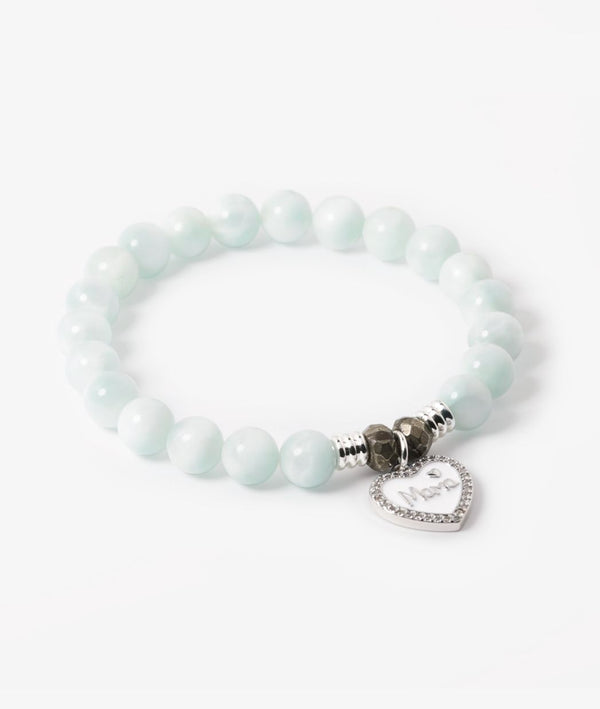 Bracelet 'Super Maman' en Angélite verte et Pyrite