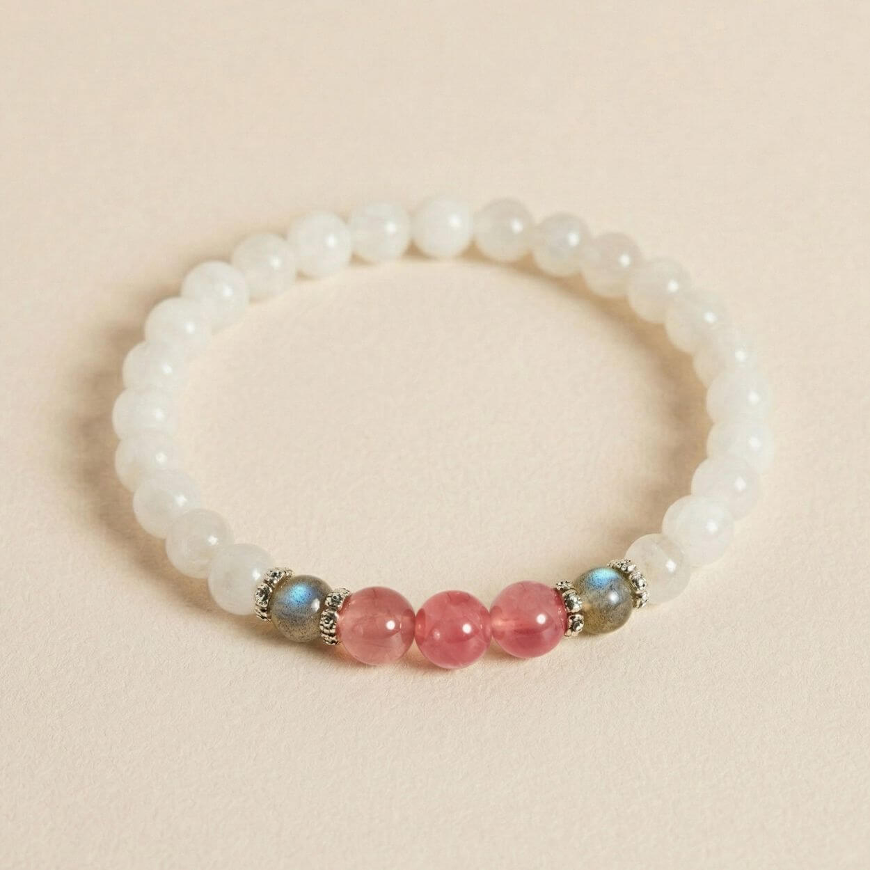 Bracelet "Lumière Féminine" – Pierre de Lune, Labradorite & Quartz Rose