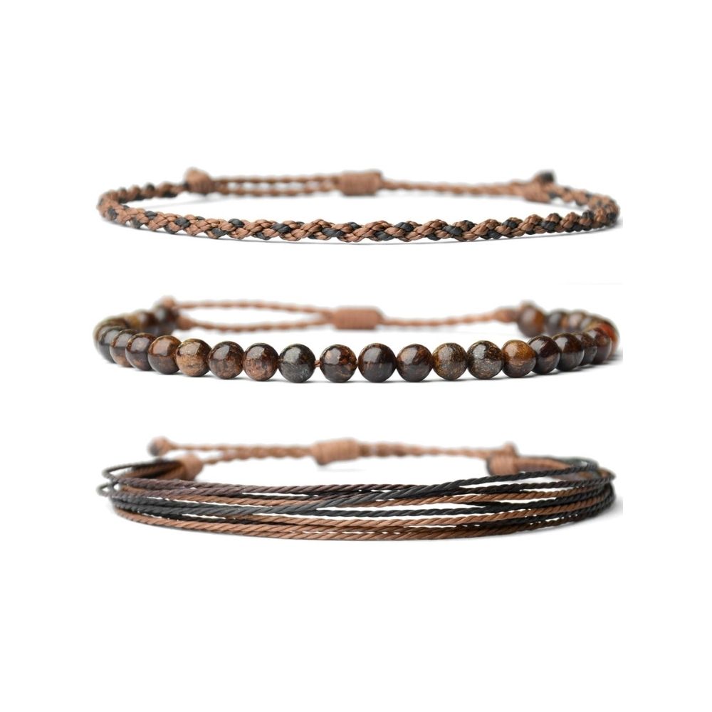 Bracelet Multi-Rangs en Cordon Ciré Tressé Fait Main & Pierres Naturelles