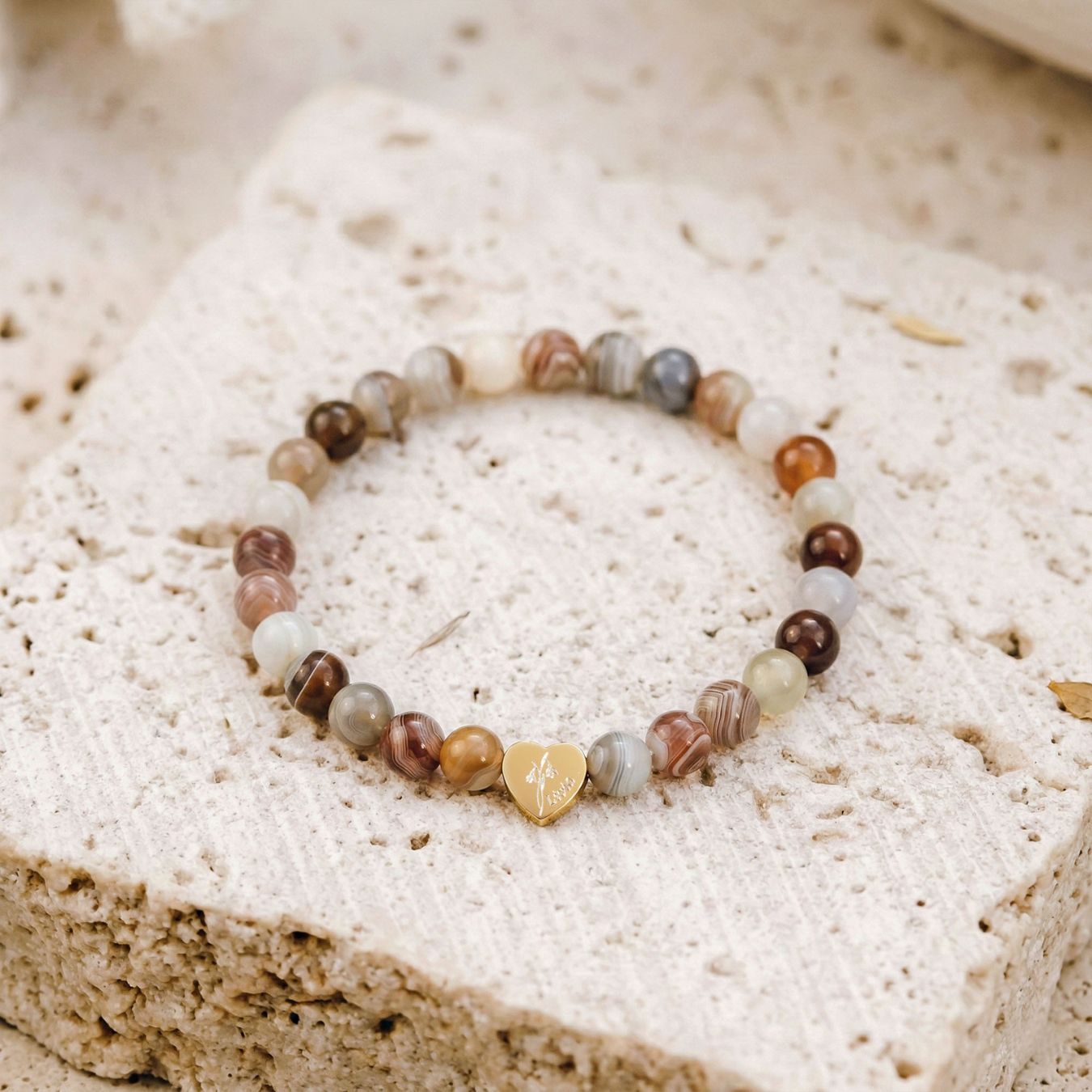 Bracelet Agate du Botswana "Message du Cœur" - Cœur à Graver
