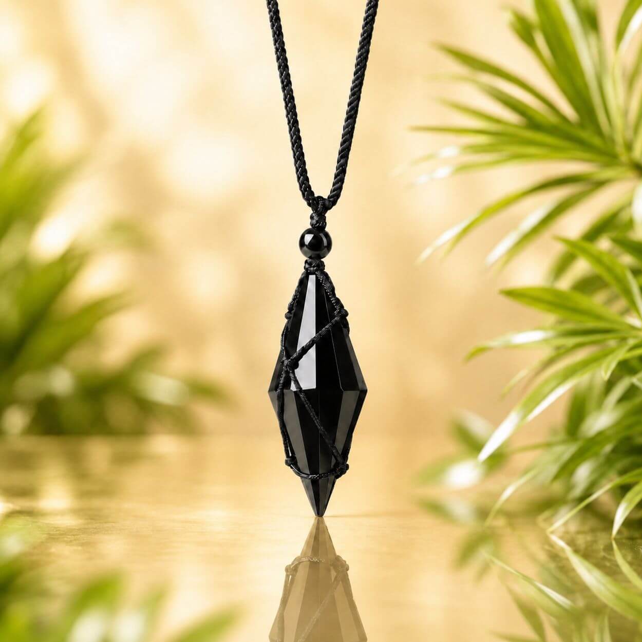Collier Talisman "Pointe d'Ancrage" en Obsidienne Noire