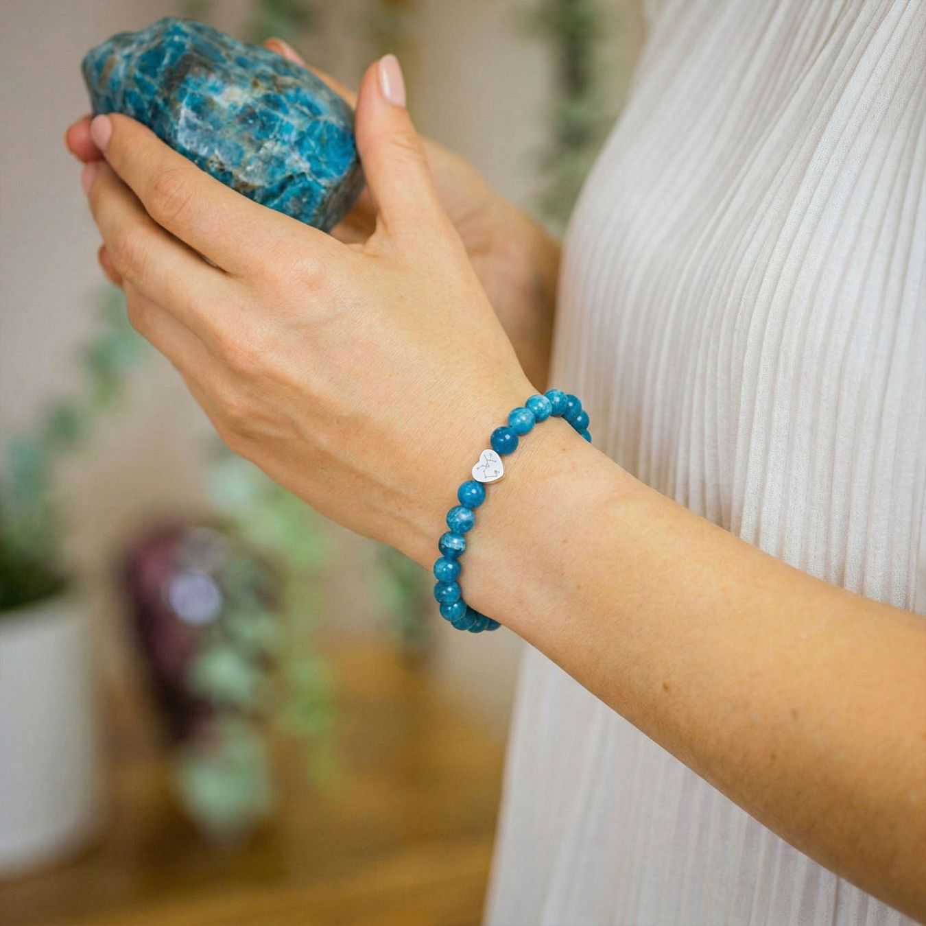 Bracelet Apatite "Message du Cœur" - Cœur à Graver