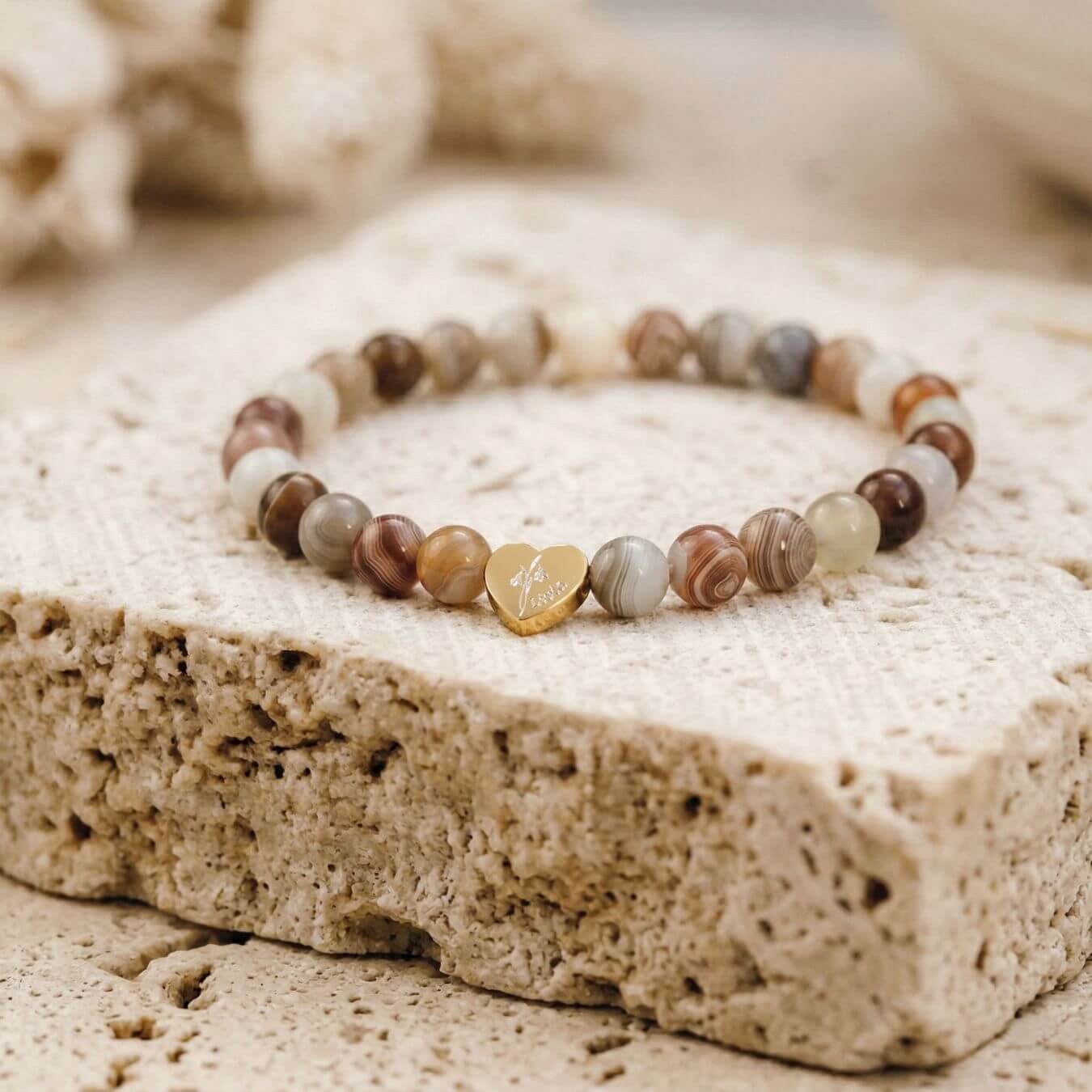 Bracelet Agate du Botswana "Message du Cœur" - Cœur à Graver