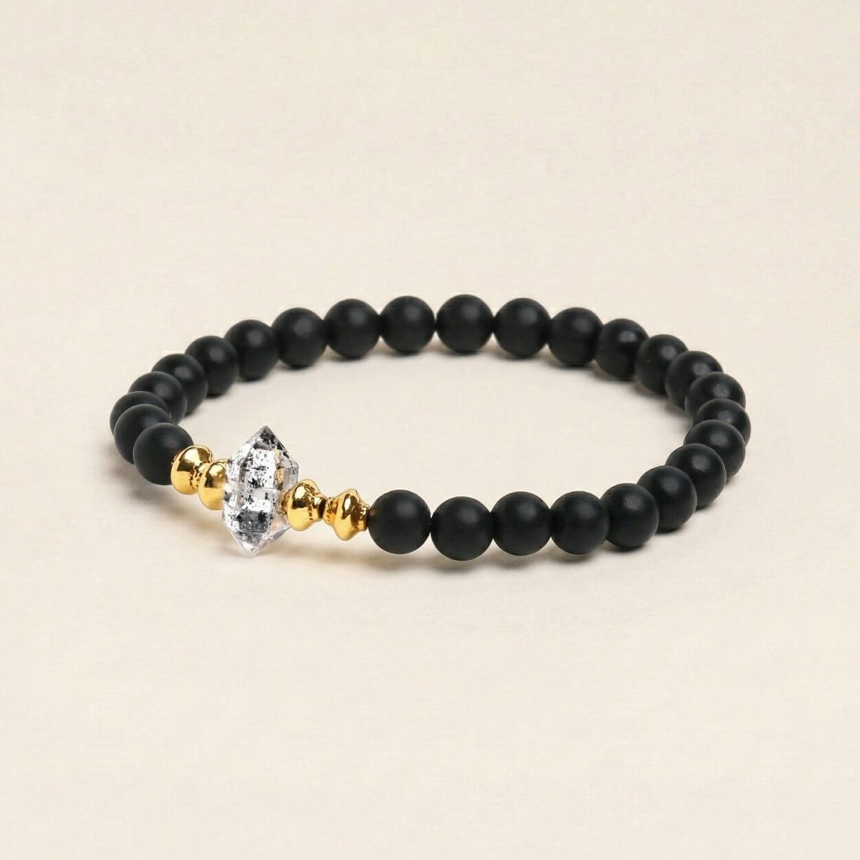 Bracelet "Gardien de Positivité"en Shungite, Diamant d’Herkimer