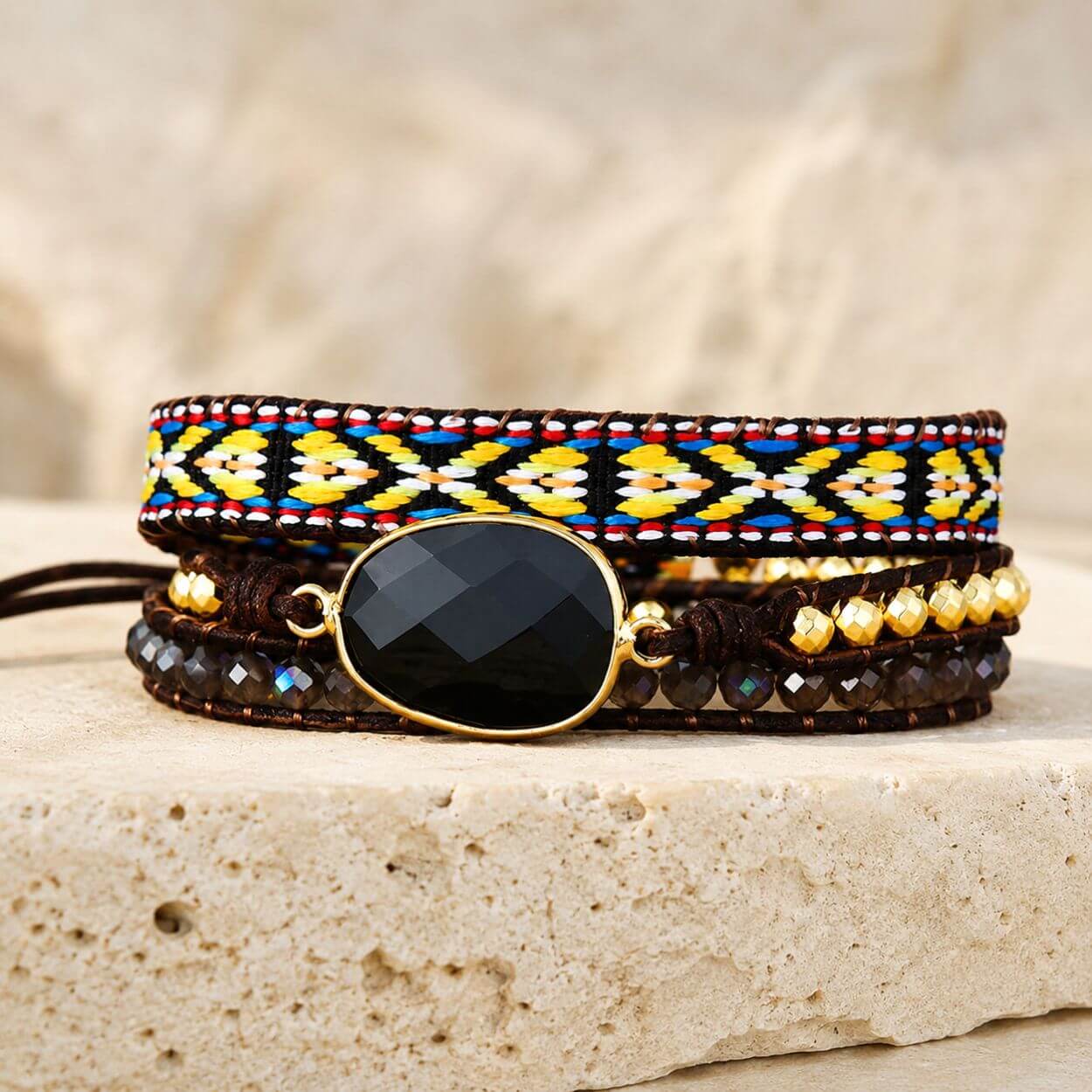Bracelet enveloppant en onyx Picasso naturel