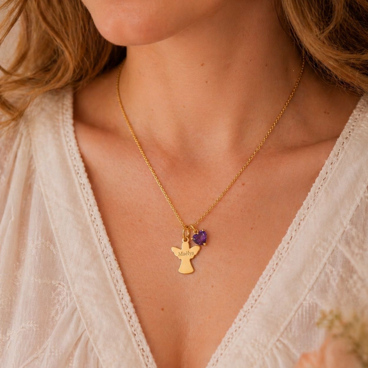 Collier Personnalisé « Ange Gardien » à Graver & Cœur Pierre de Naissance