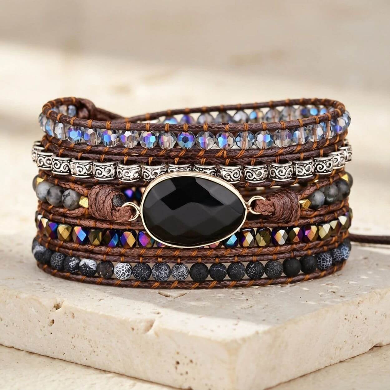 Bracelet Wrap Onyx Noir – Bouclier Protecteur