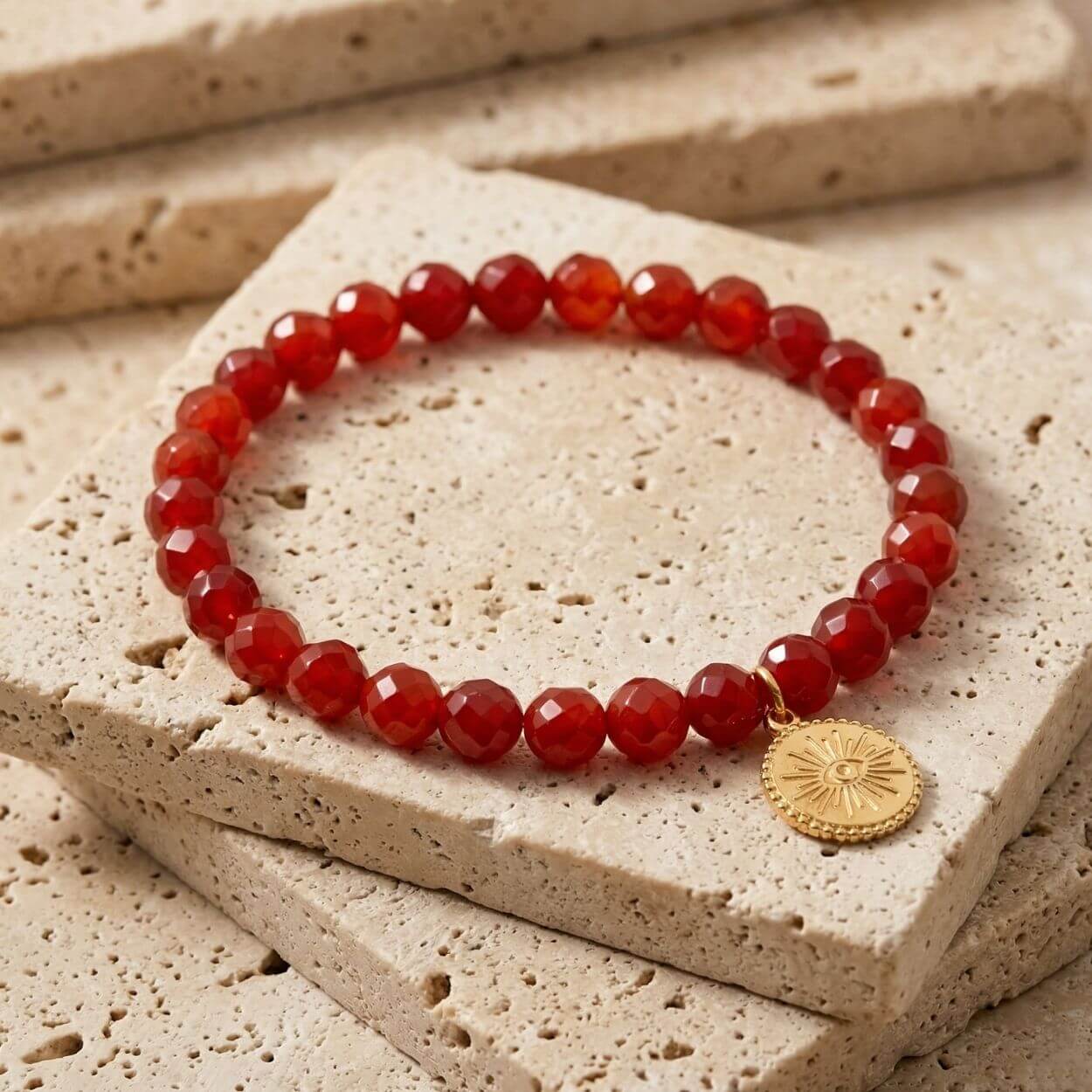 Bracelet "Œil Protecteur" en Agate Rouge