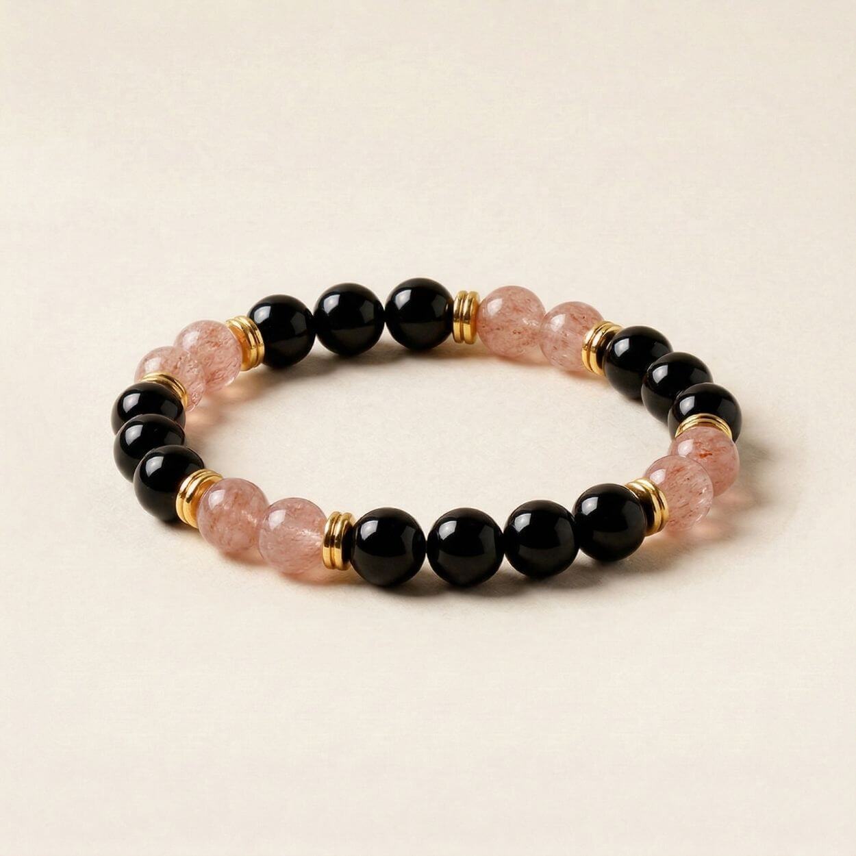 Bracelet "L'amour de soi" Tourmaline Noire et Quartz Fraise