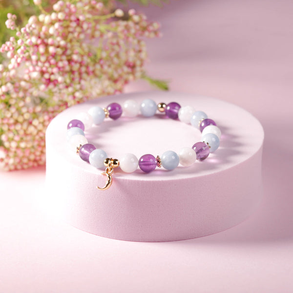Bracelet "Ambiance Apaisante" en améthyste, aigue-marine et pierre de lune