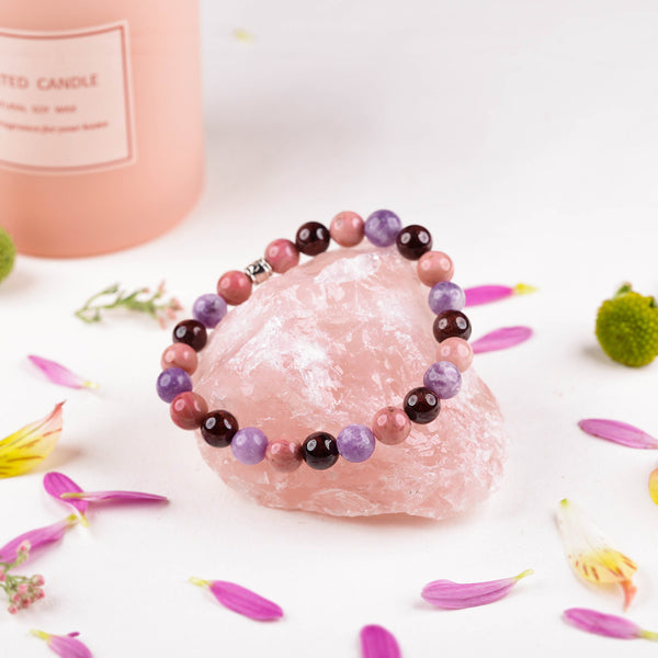 Bracelet "Force émotionnelle" en lépidolite, grenat et rhodonite