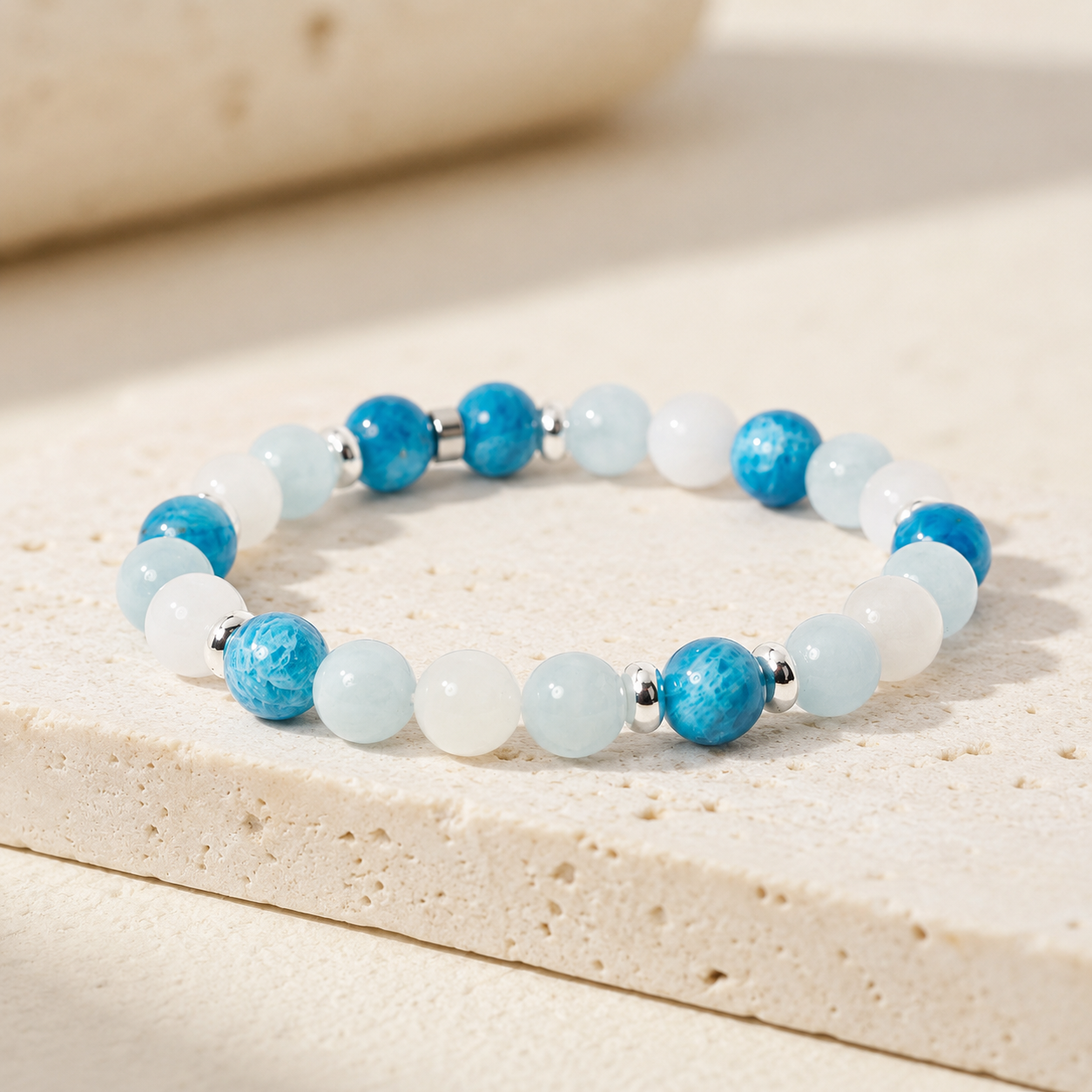 Bracelet "Liberté" en Apatite, Pierre de Lune, Aigue-marine