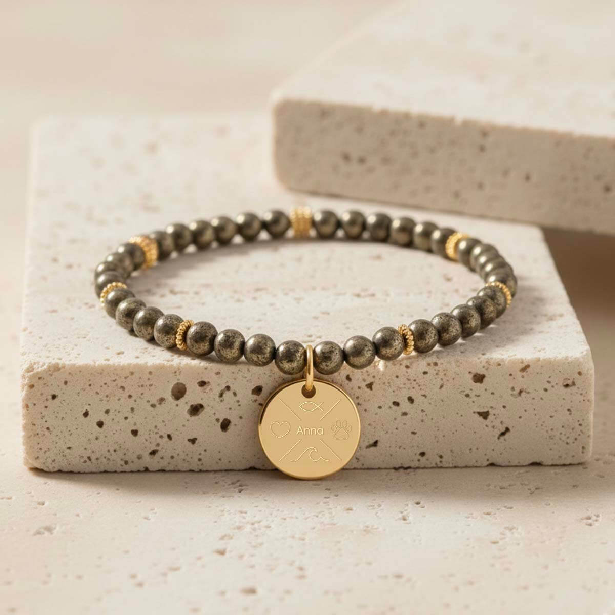 Bracelet 	Pyrite﻿﻿ - Médaille à Graver