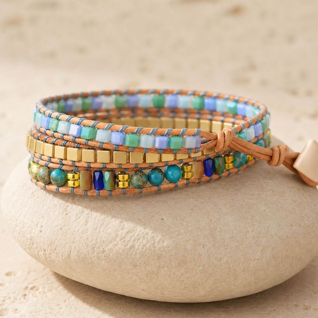 Bracelet enveloppant en turquoise naturelle oeil de l'océan fait à la main