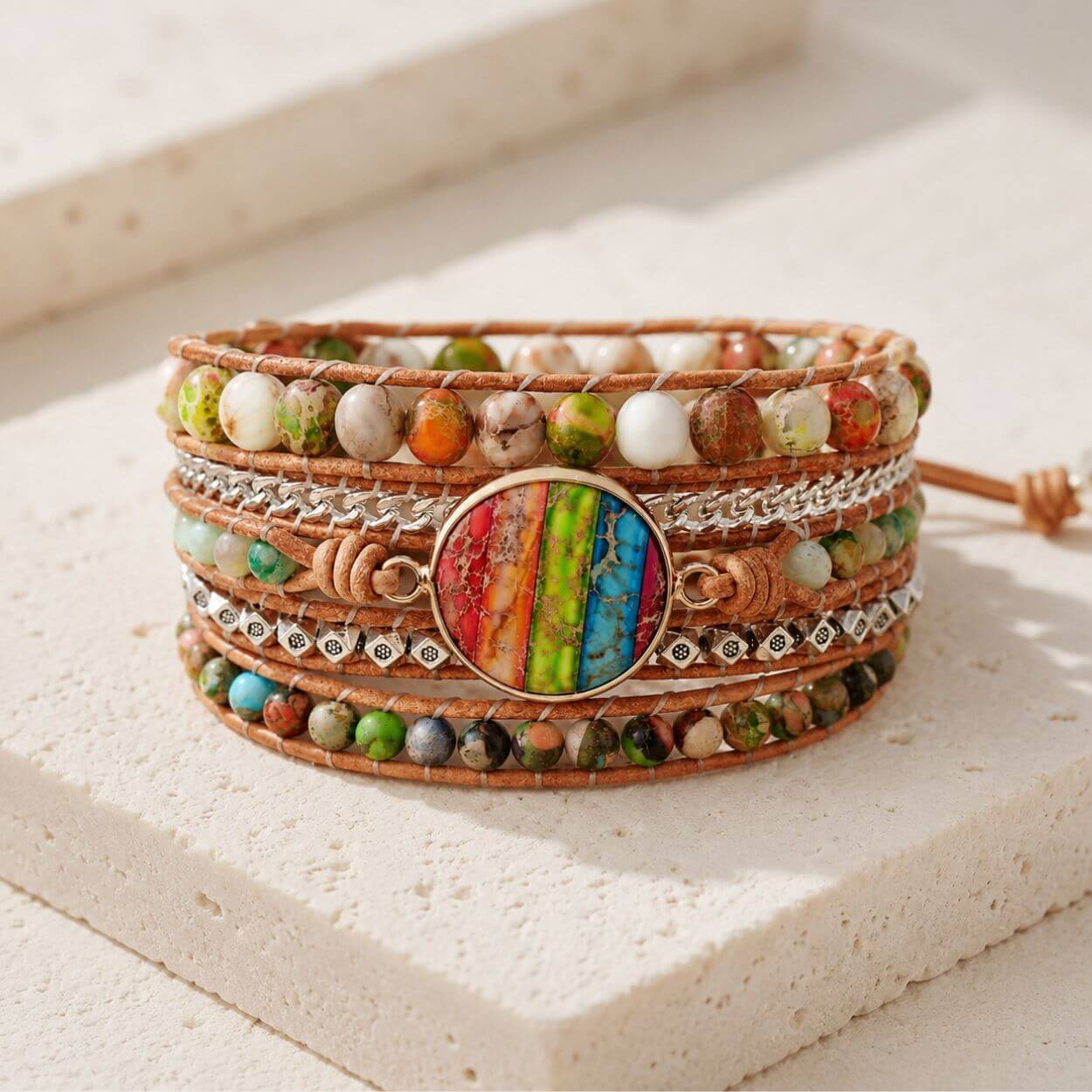 Exceptionnel bracelet enveloppant en jaspe spirituel