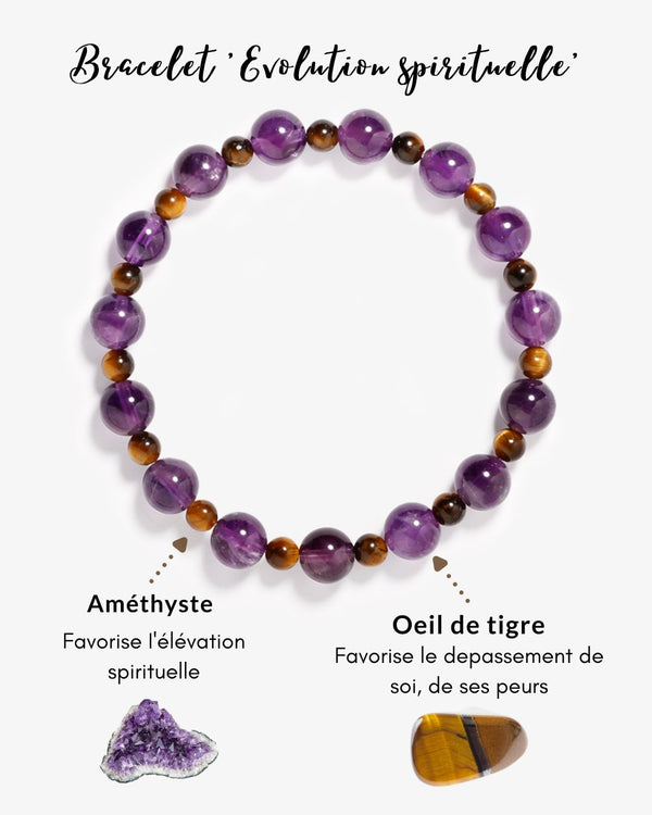 Bracelet “Evolution spirituelle” en améthyste et oeil de tigre